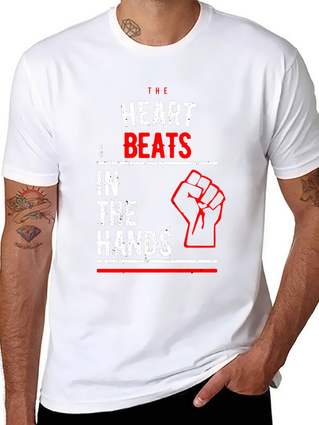 Black Heart Beats in the Hands Graphic Tee - Bold Statement T-Shirt view 8