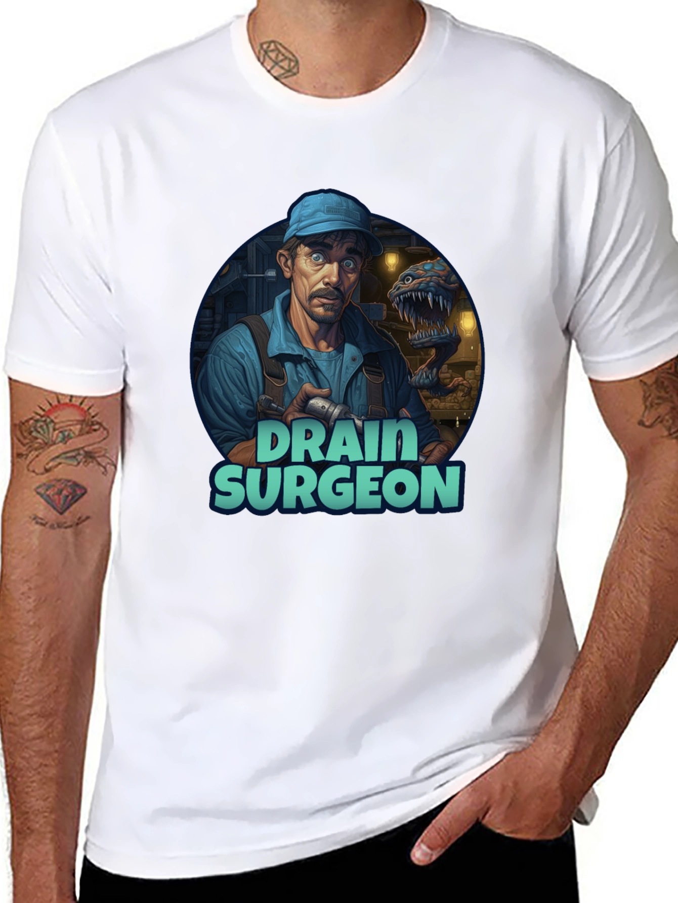 Black Drain Surgeon Graphic Tee - Unique Novelty T-Shirt view 8