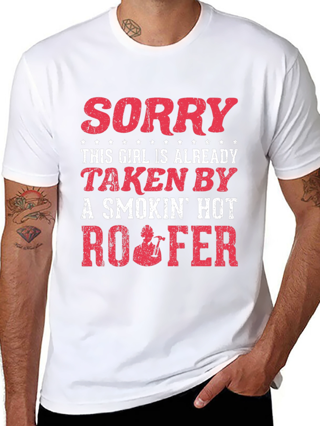 Black Funny Roofer T-Shirt - Taken by a Smokin' Hot Roofer view 8