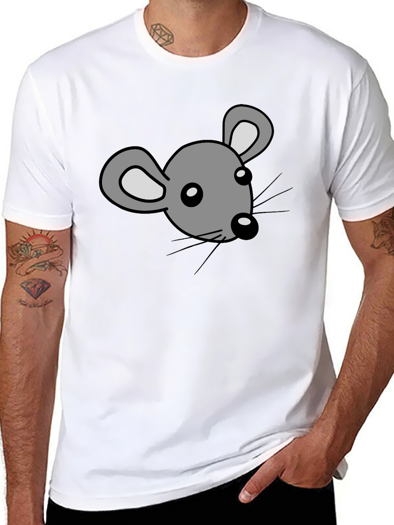 Black Cartoon Mouse Graphic Print Black T-Shirt view 8