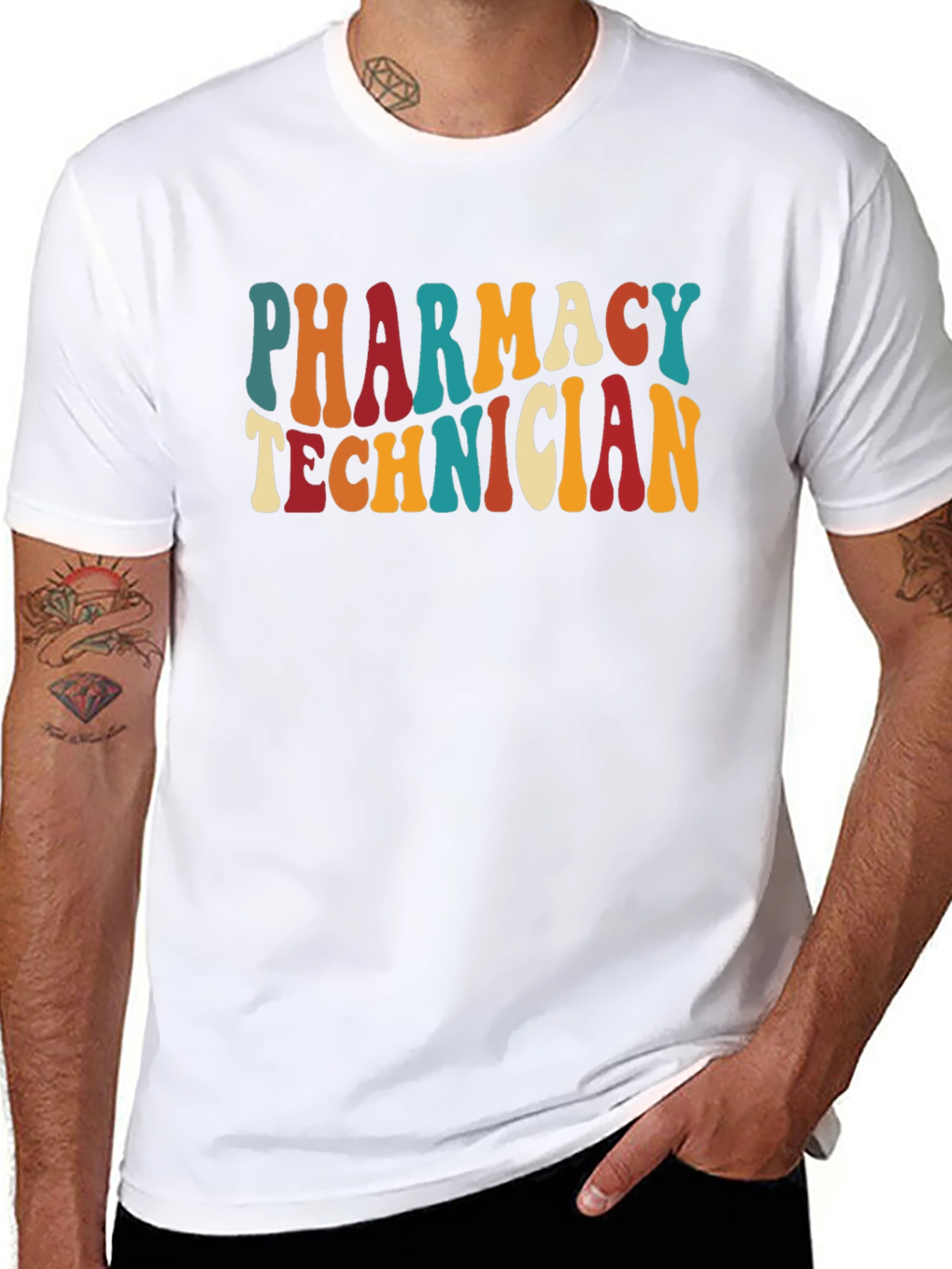 Black Pharmacy Technician Retro T-Shirt view 8