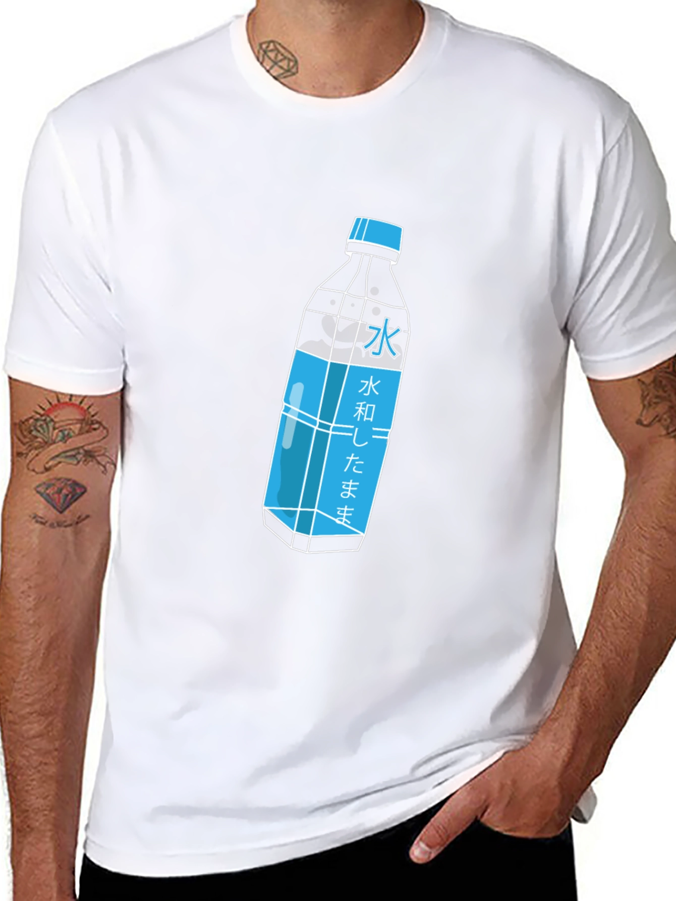 Black Cool Graphic Tee - Japanese Water Bottle Print view 8