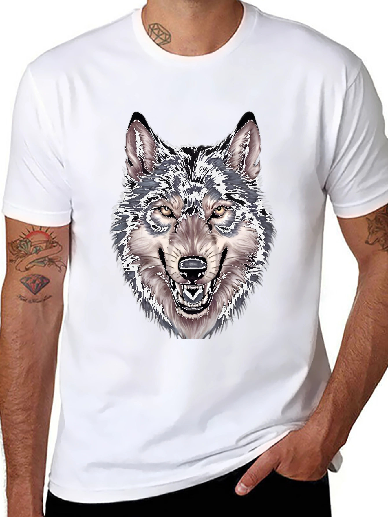 Black Wolf Graphic Print Black T-Shirt view 8