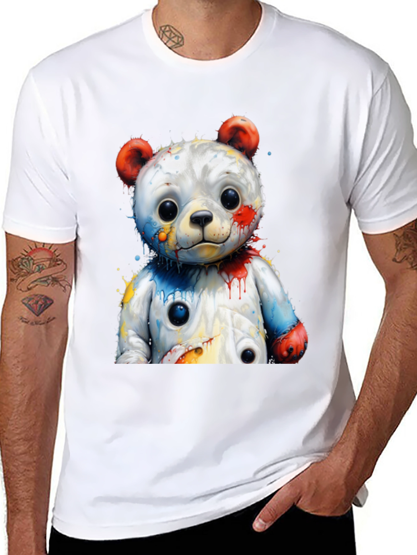 Black Watercolor Bear Graphic Tee - Black Cotton Blend view 8