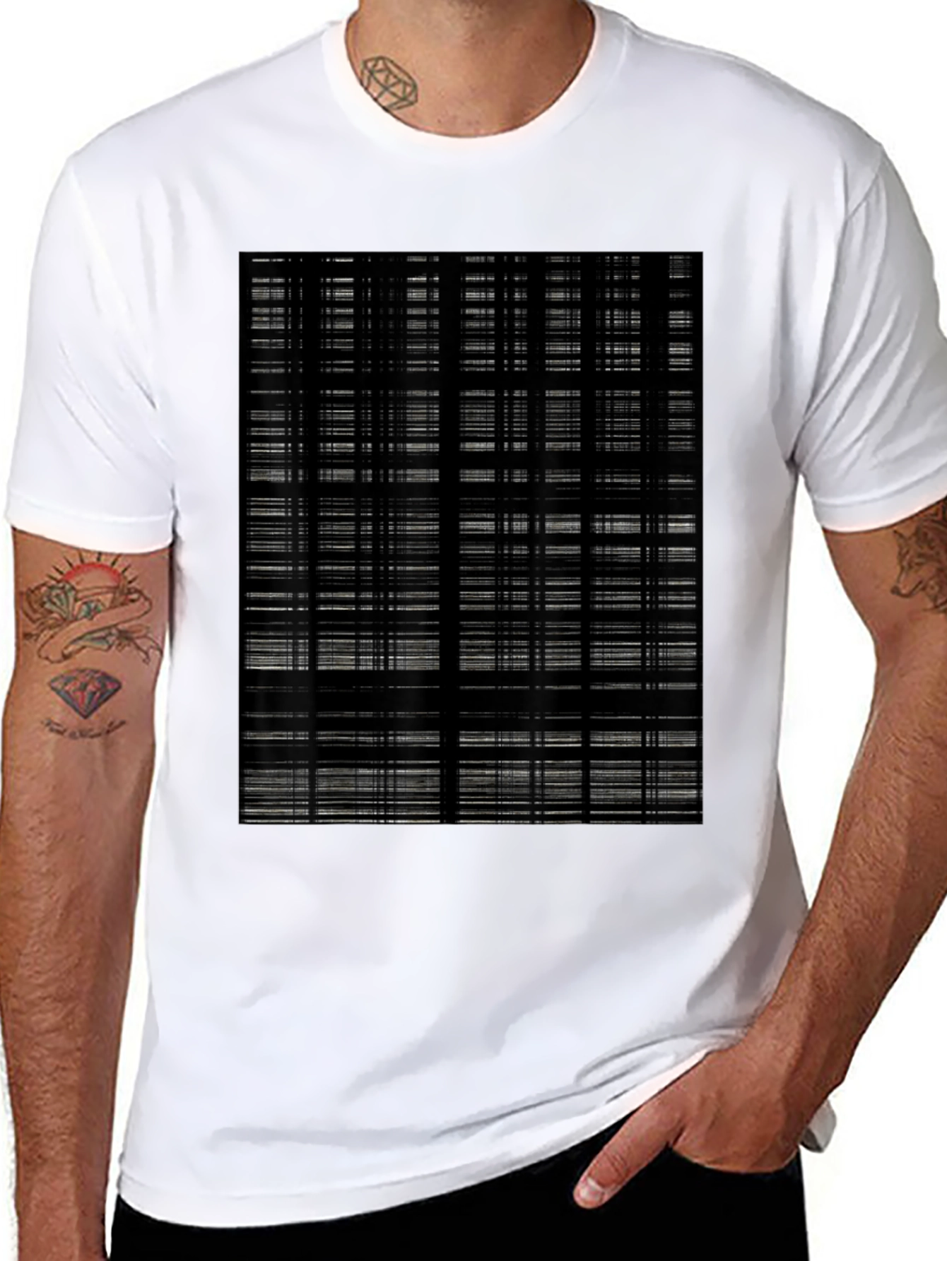 Black Modern Grid T-Shirt - Abstract Design view 8