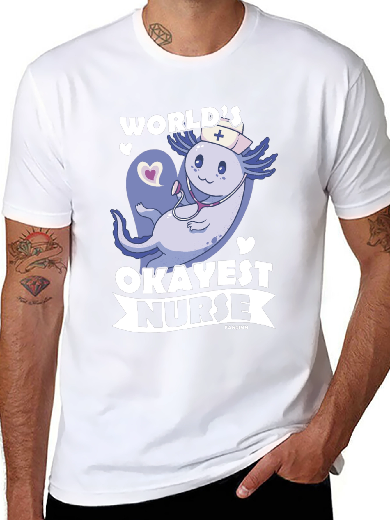 Black World's Okayest Nurse Axolotl T-Shirt view 8