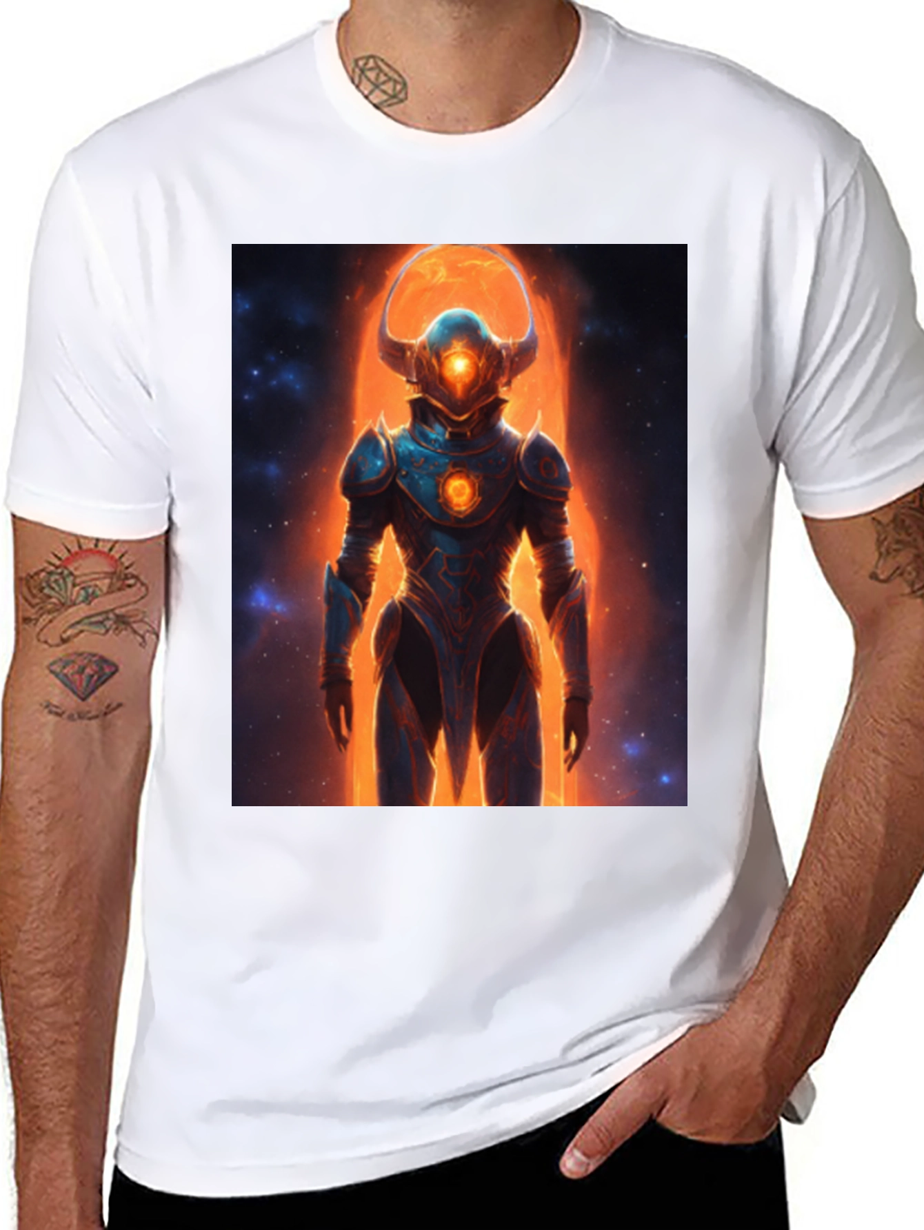 Black Sci-Fi Warrior Graphic Tee - Men's Black T-Shirt view 8