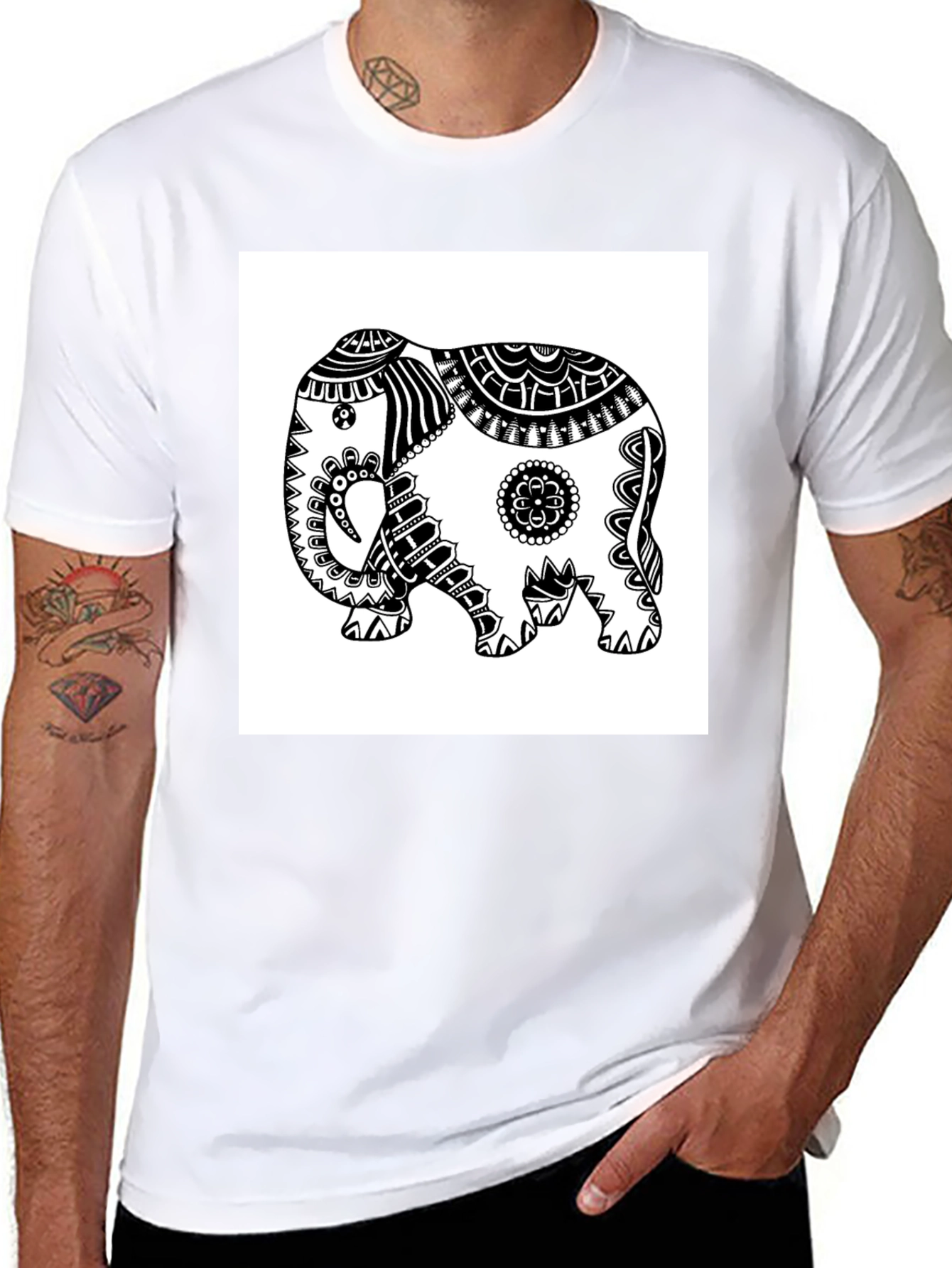 Black Elephant Graphic Tee - Black Casual T-Shirt view 8