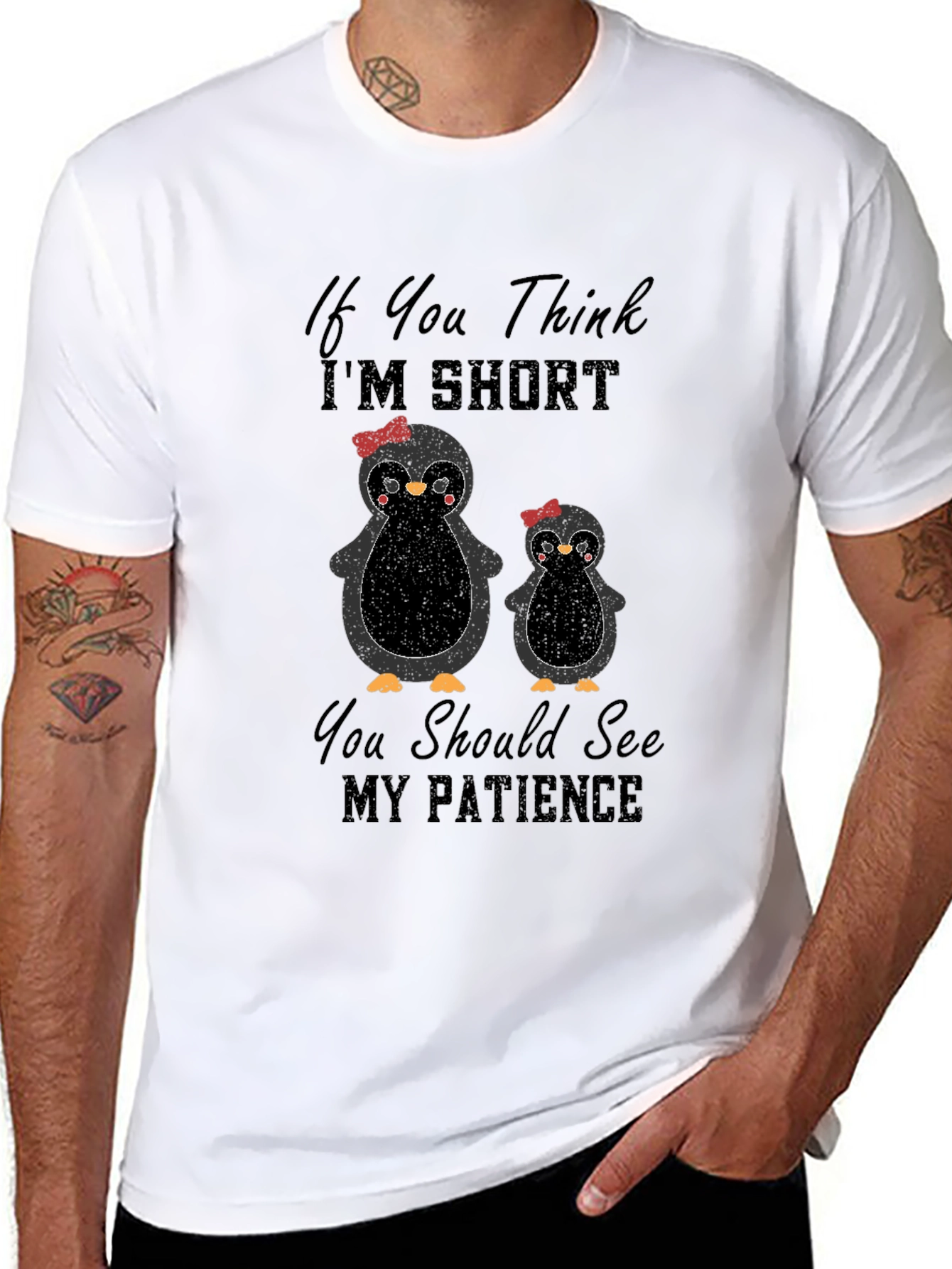 Black Funny Penguin T-Shirt - If You Think I'm Short view 8