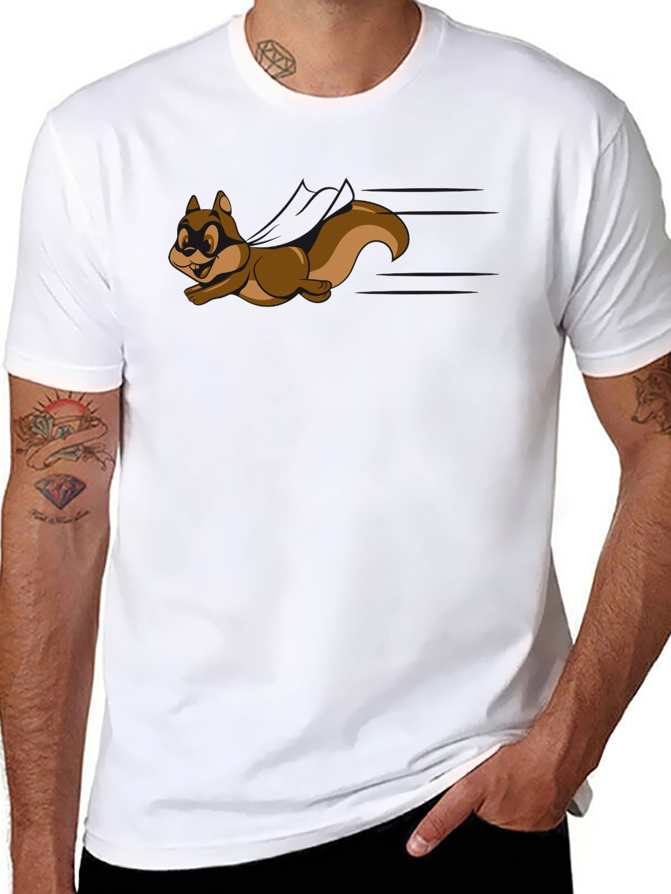 Black Cartoon Squirrel Graphic Tee - Black Crew Neck Shirt view 8