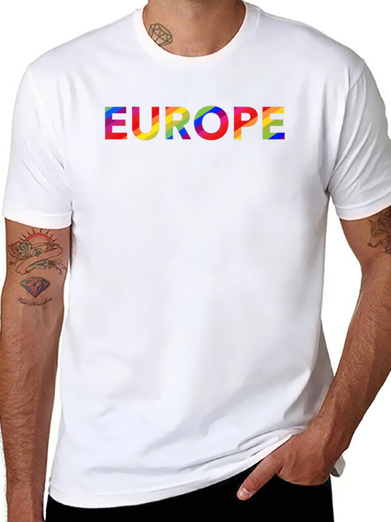 Black Europe Rainbow Text Black T-Shirt view 8