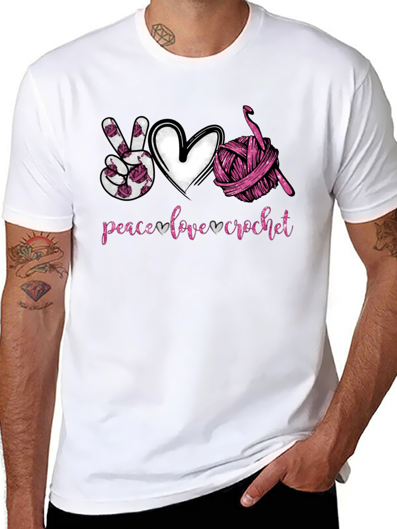 Black Peace Love Crochet T-Shirt - Hobbyist Gift view 8