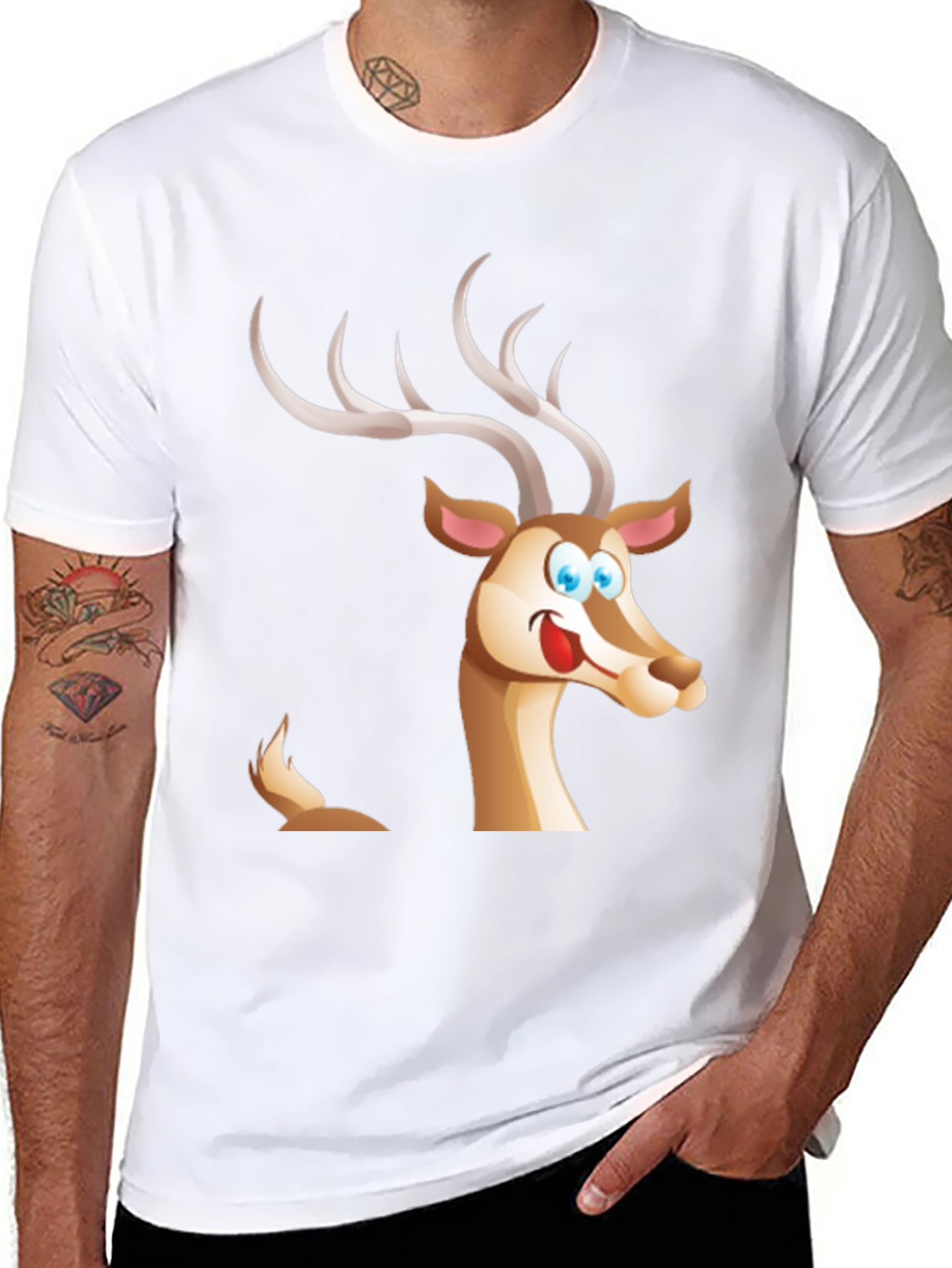 Black Cartoon Deer Graphic T-Shirt view 8