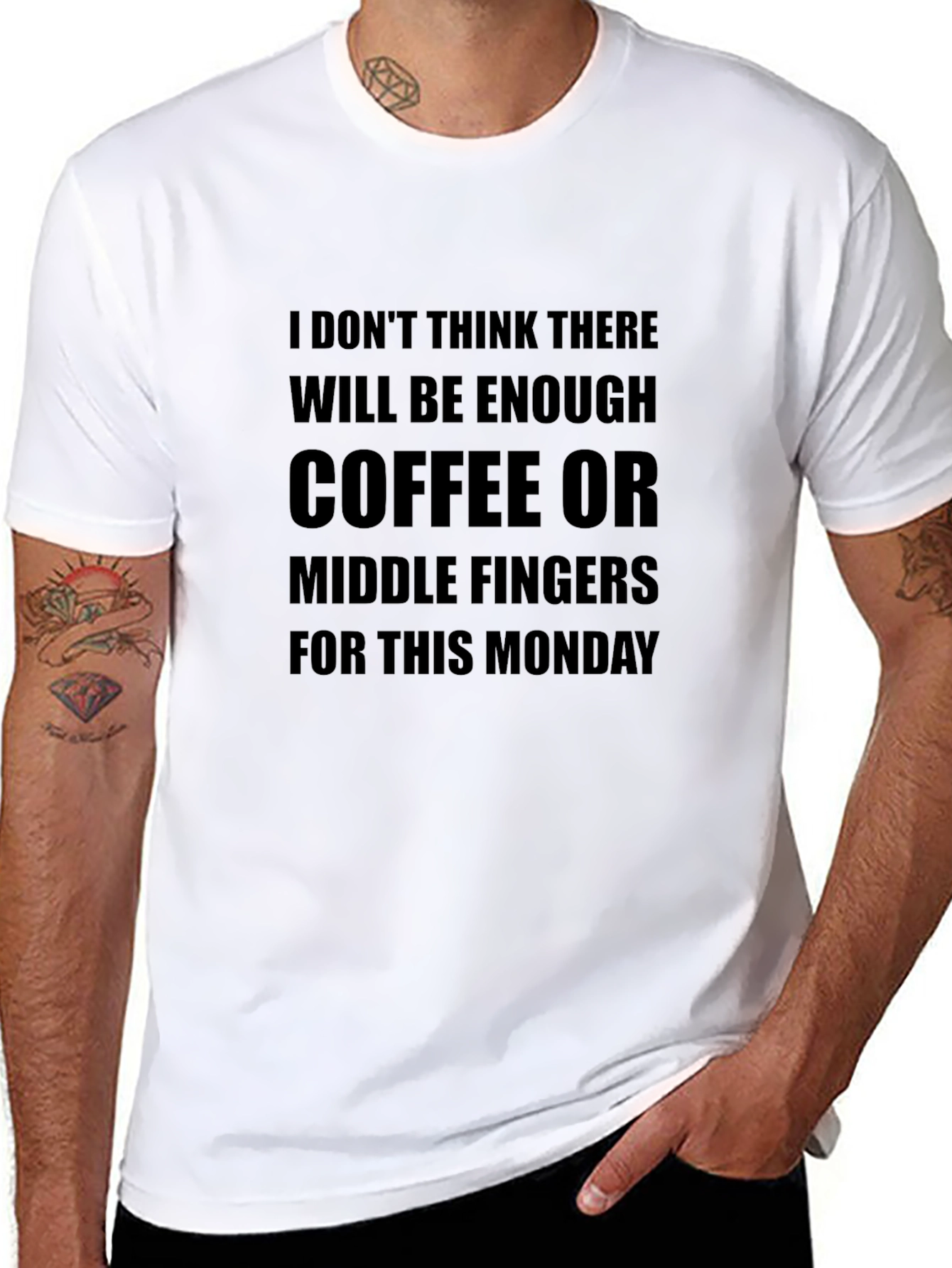 Black Monday Mood T-Shirt - Coffee & Middle Fingers view 8