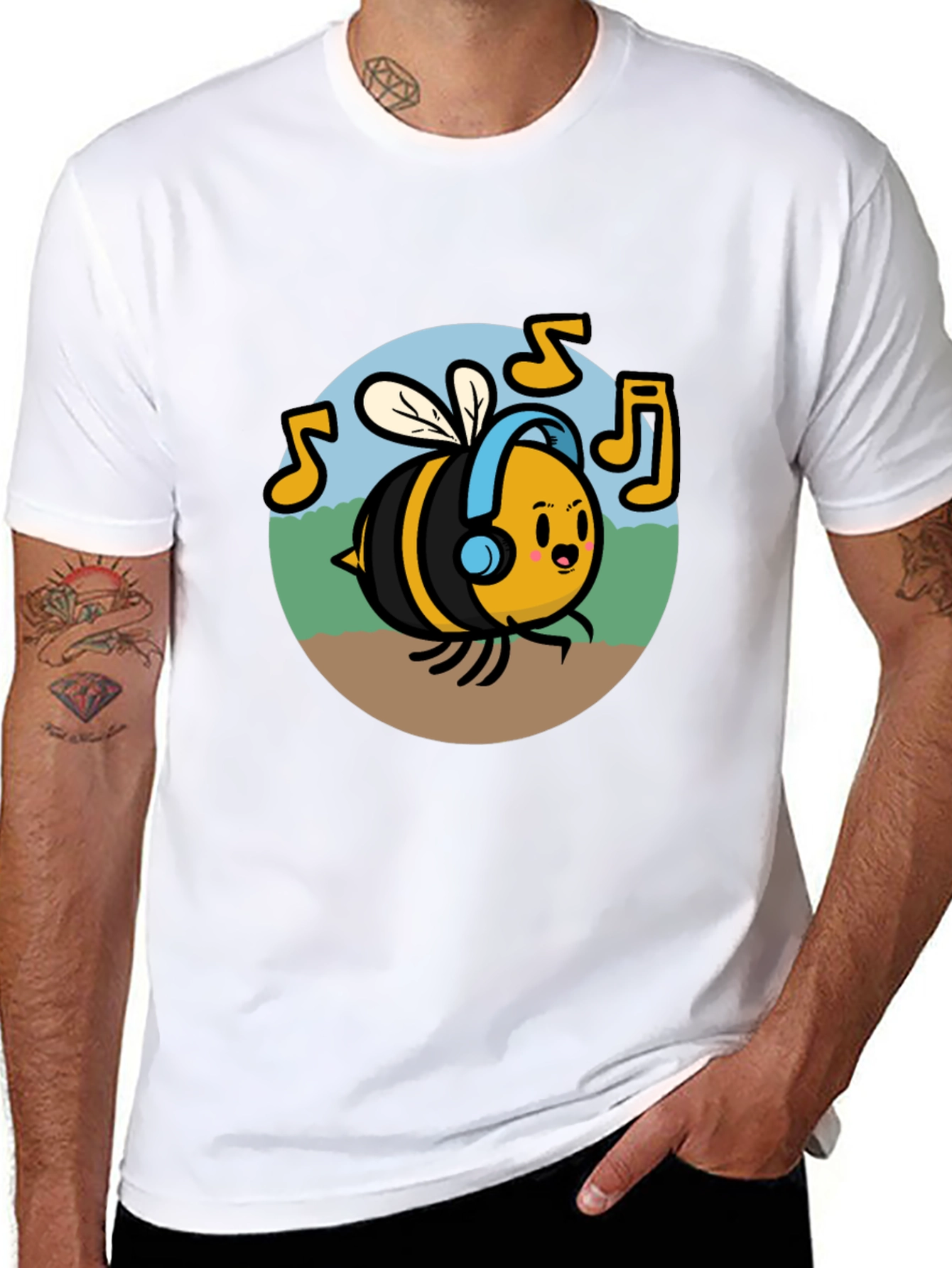 Black Musical Bee Graphic Tee - Black Cotton T-Shirt view 8