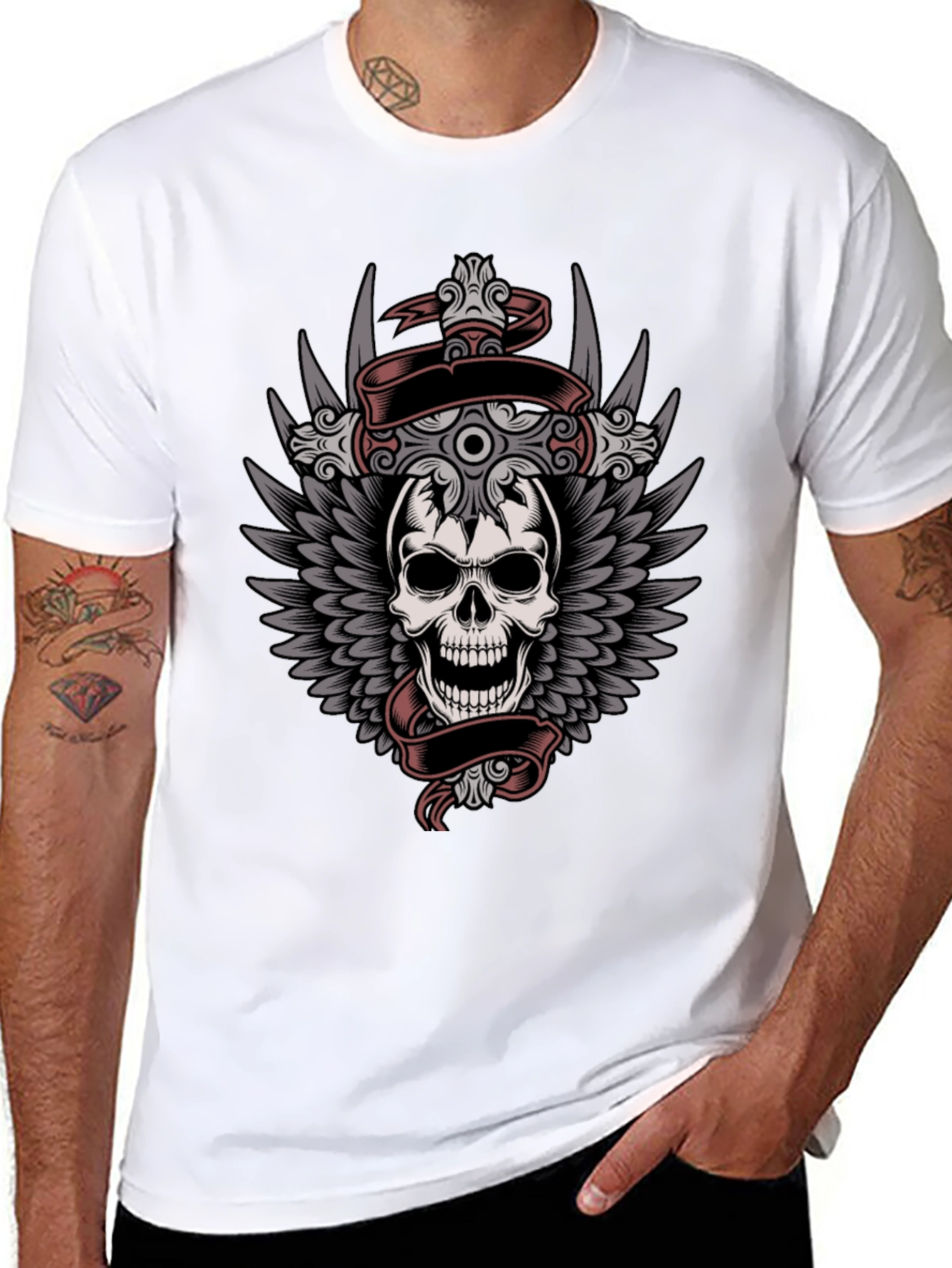 Black Skull & Wings Graphic Tee - Men's Black T-Shirt view 8