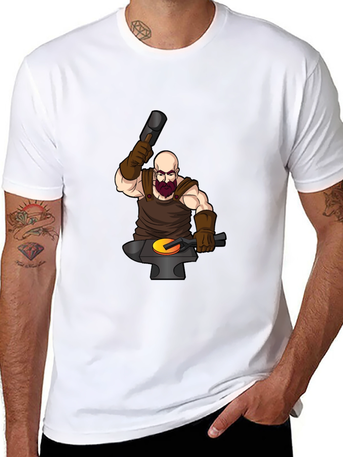 Black Blacksmith Cartoon Graphic Tee view 8