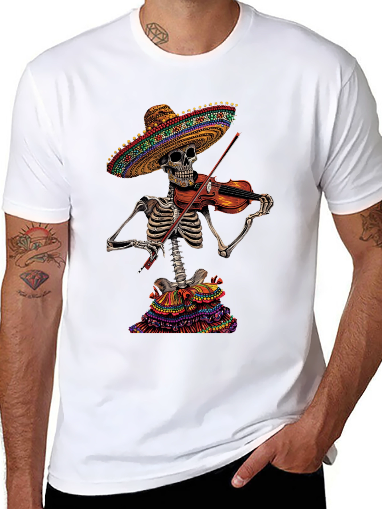 Black Skeleton Mariachi T-Shirt - Day of the Dead Style view 8
