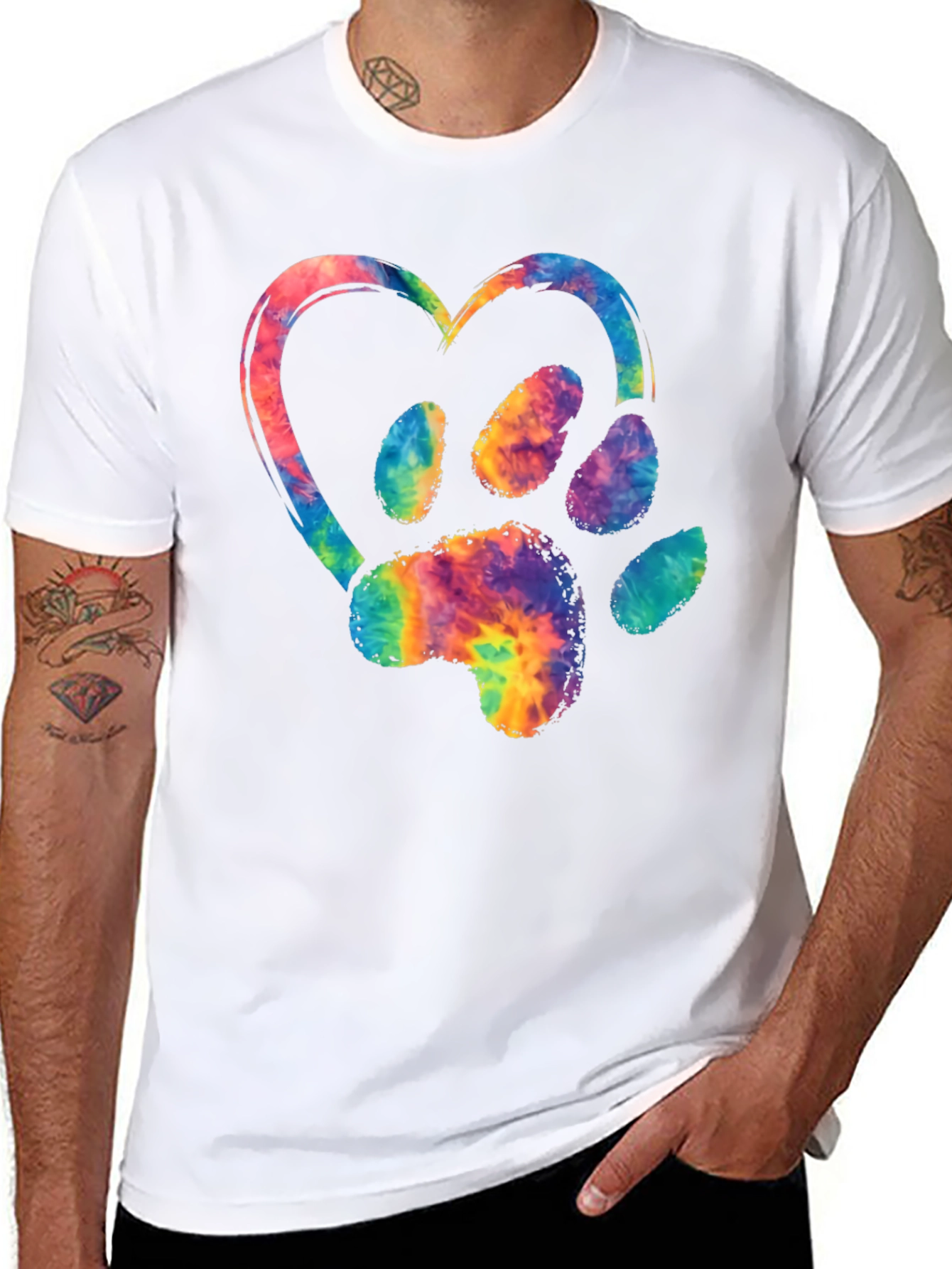 Black Tie-Dye Paw Print Heart Graphic Tee view 8