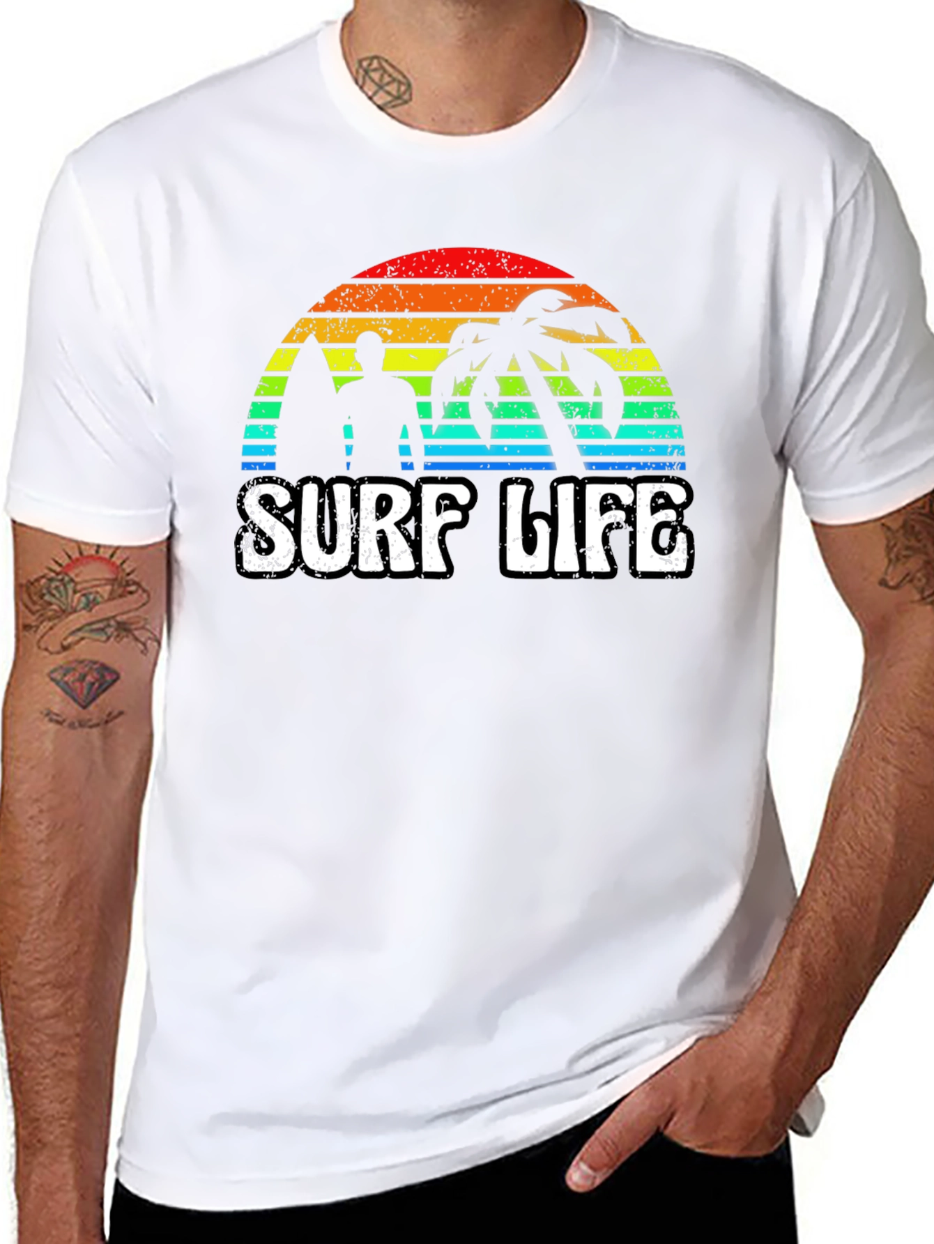 Black Surf Life Graphic Tee - Retro Sunset view 8