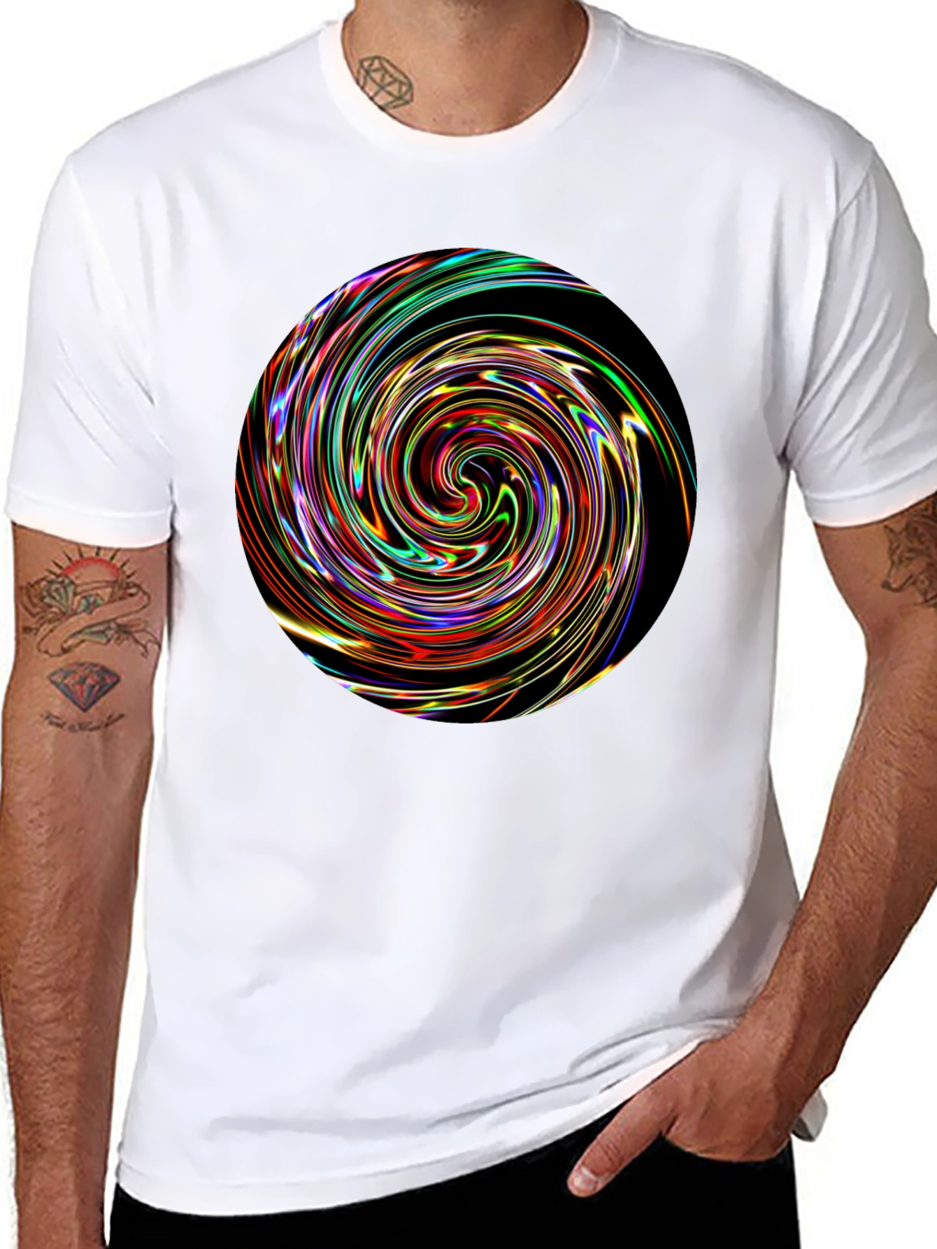 Black Vortex Swirl Graphic Black T-Shirt view 8