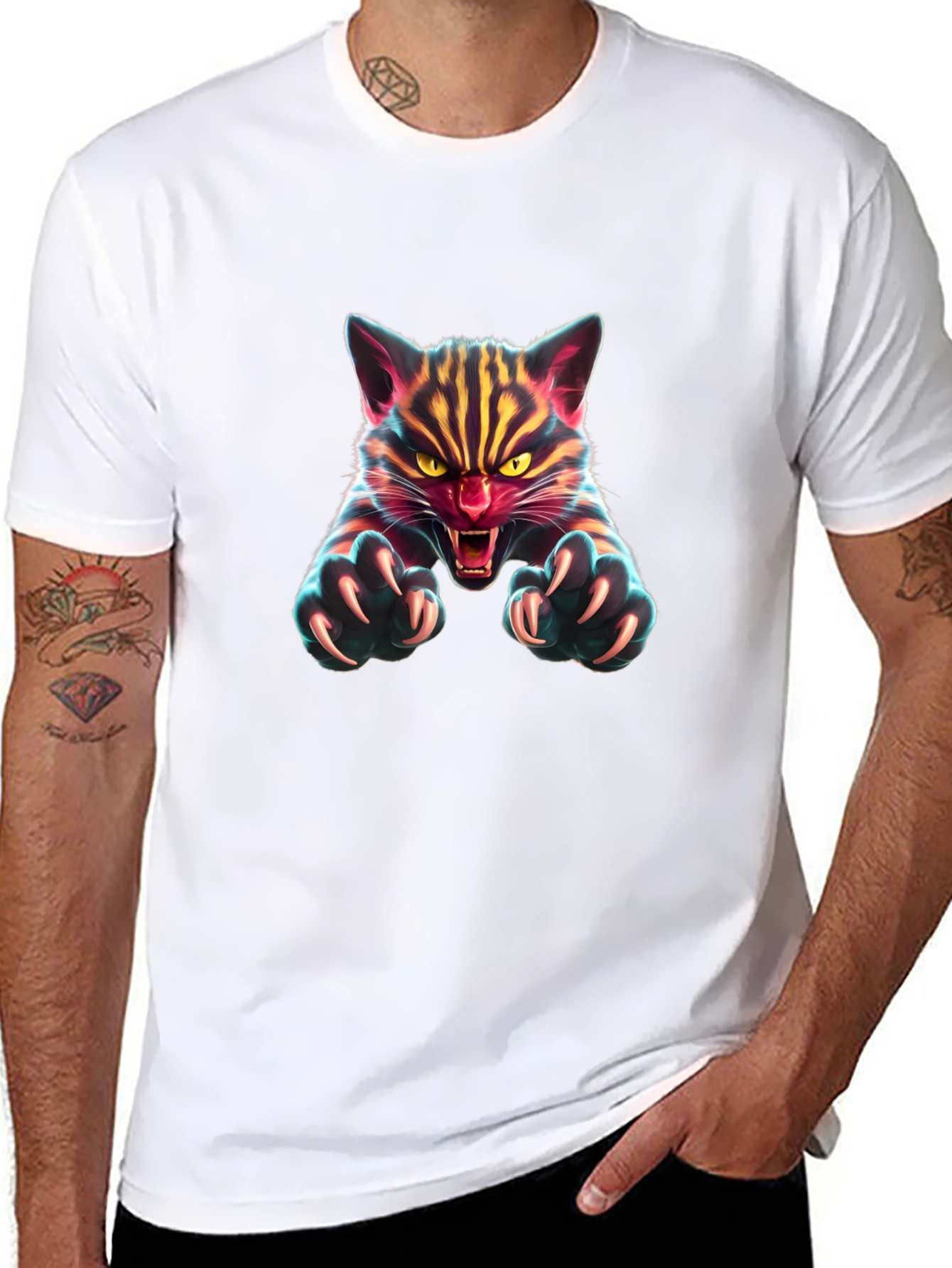 Black Fierce Feline Graphic Tee - Men's Black T-Shirt view 8