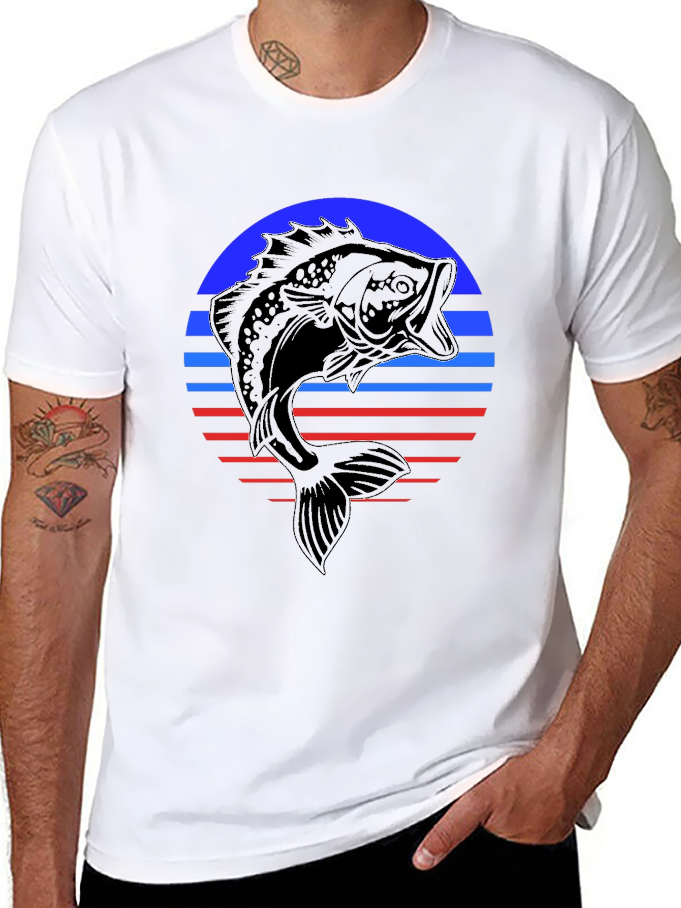 Black Retro Bass Fishing T-Shirt view 8
