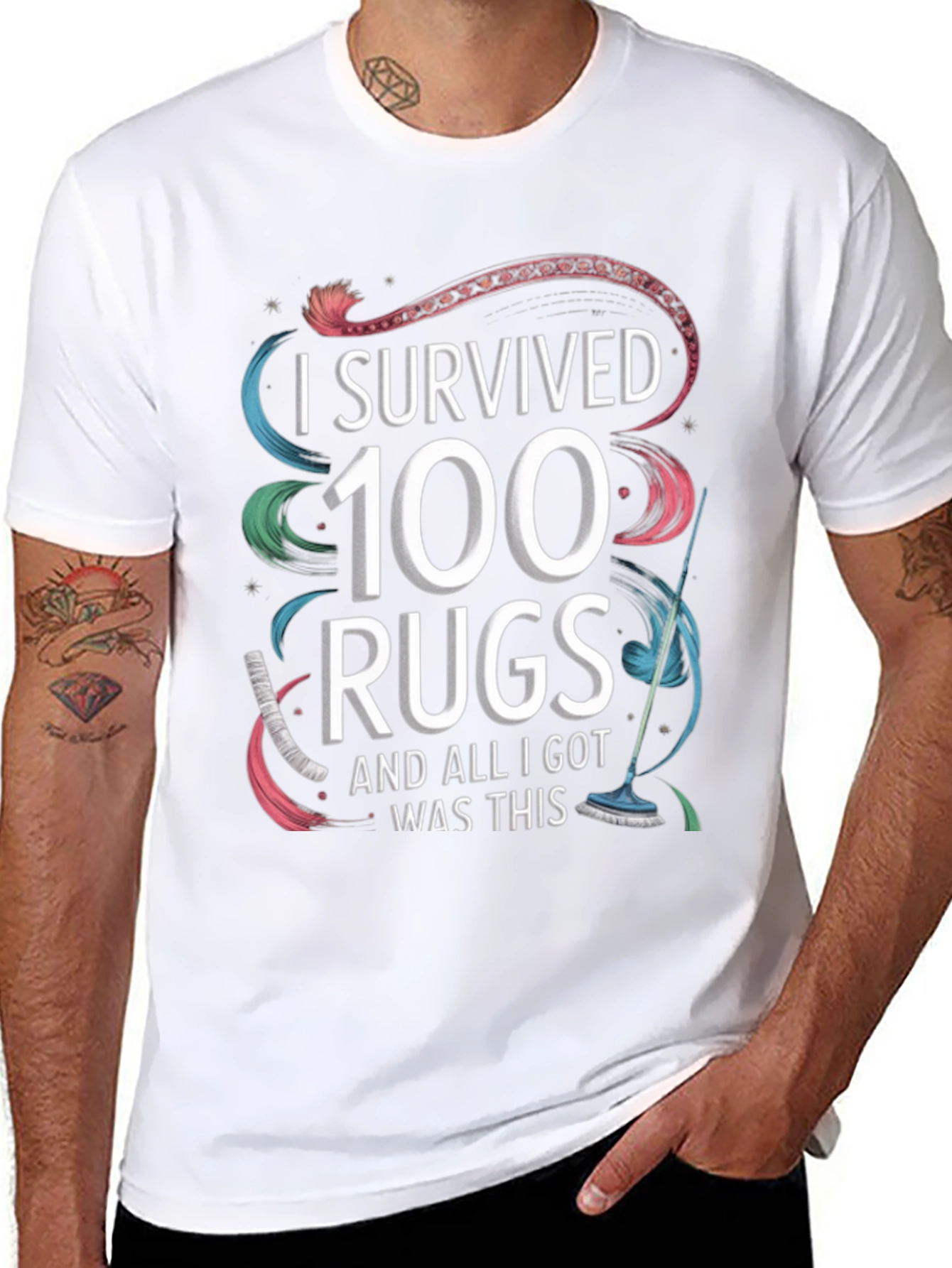 Black I Survived 100 Rugs T-Shirt Funny Cleaning Tee view 8