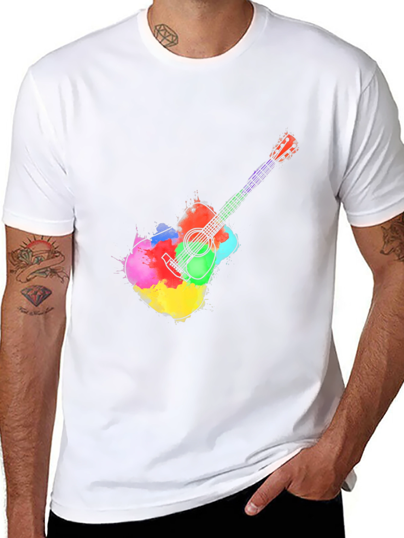 Black Watercolor Guitar Graphic Tee - Black T-Shirt view 8