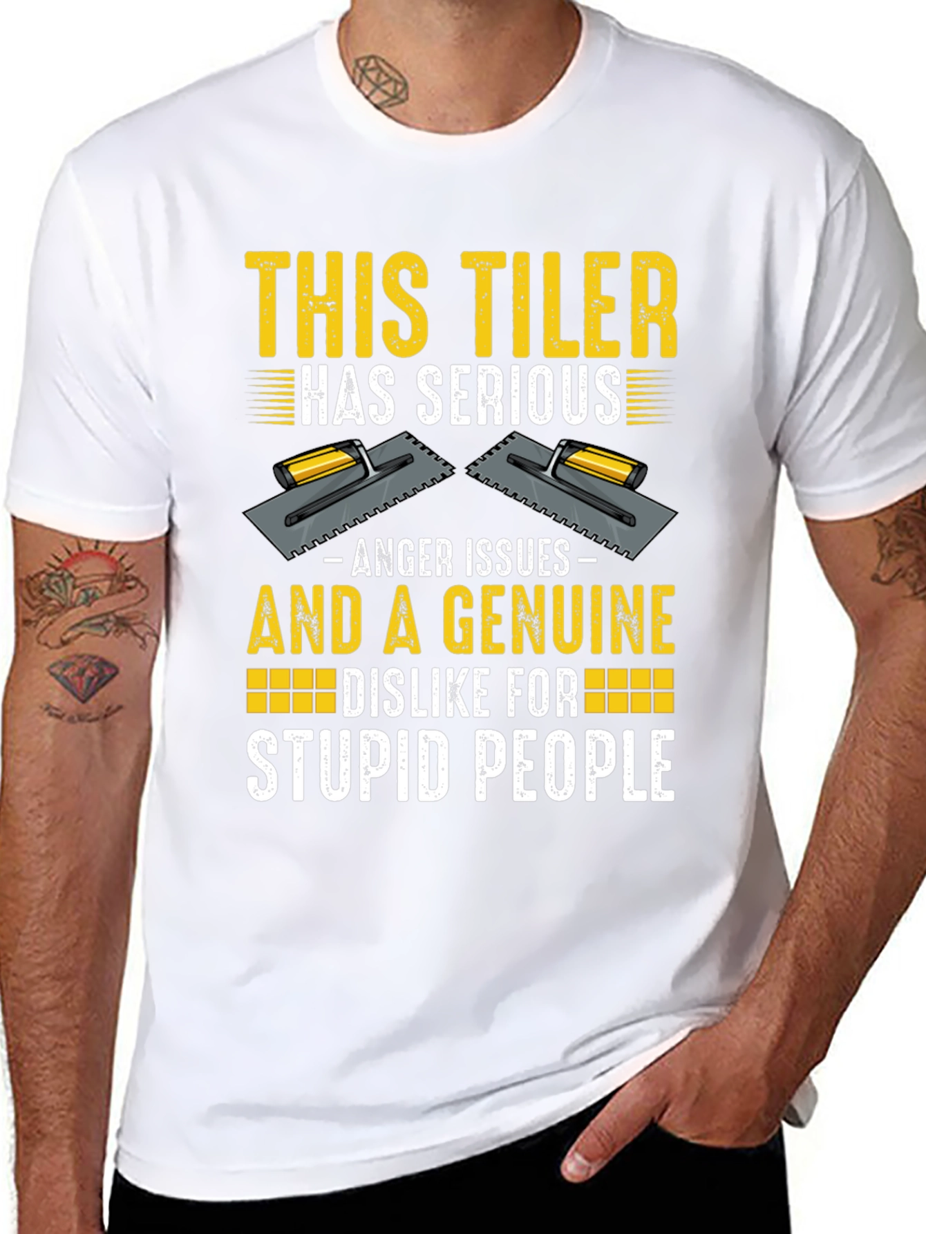 Black Funny Tiler T-Shirt - Anger Issues & Stupid People view 8