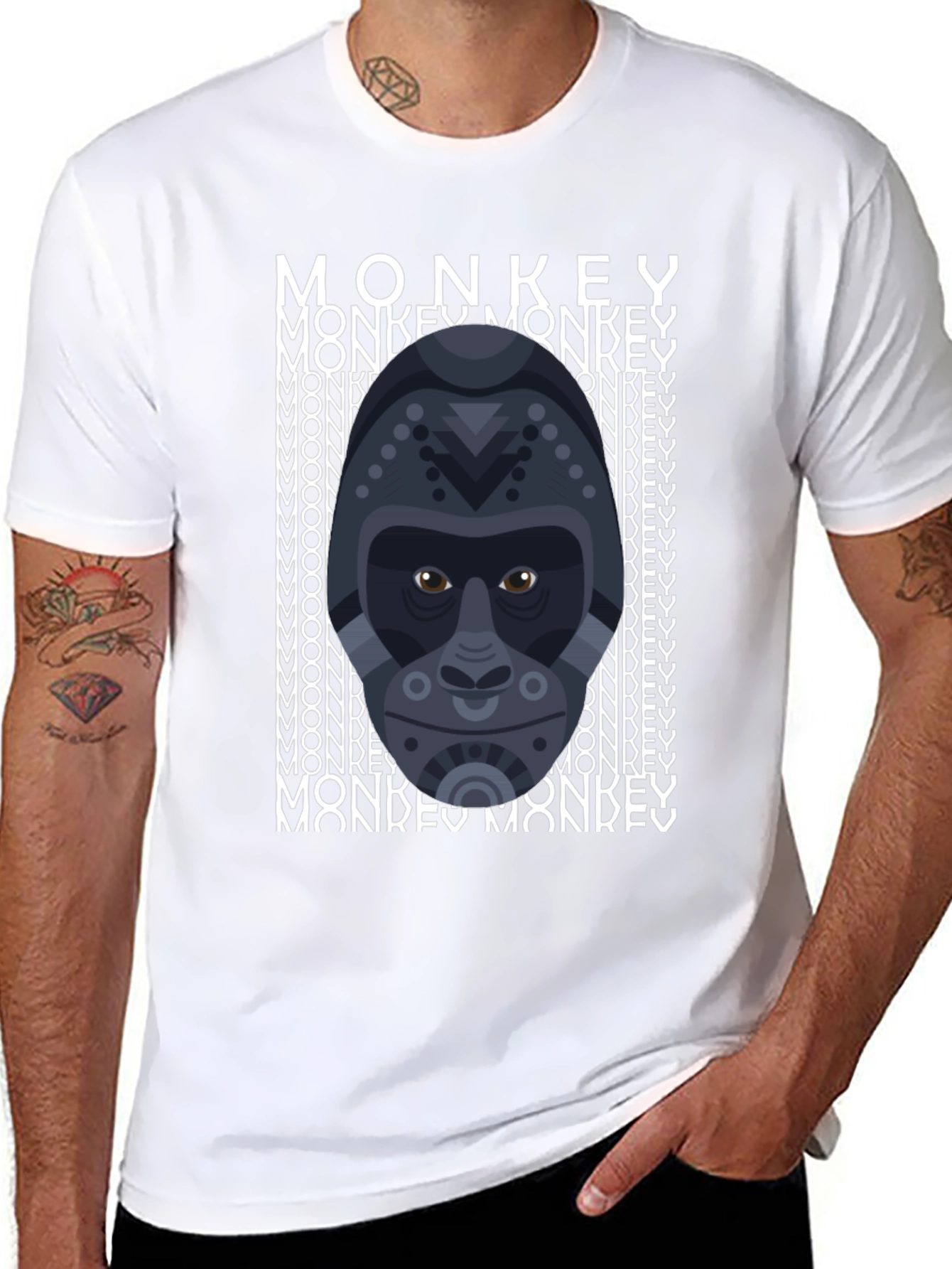 Black Geometric Gorilla Graphic Tee - Men's Black T-Shirt view 8