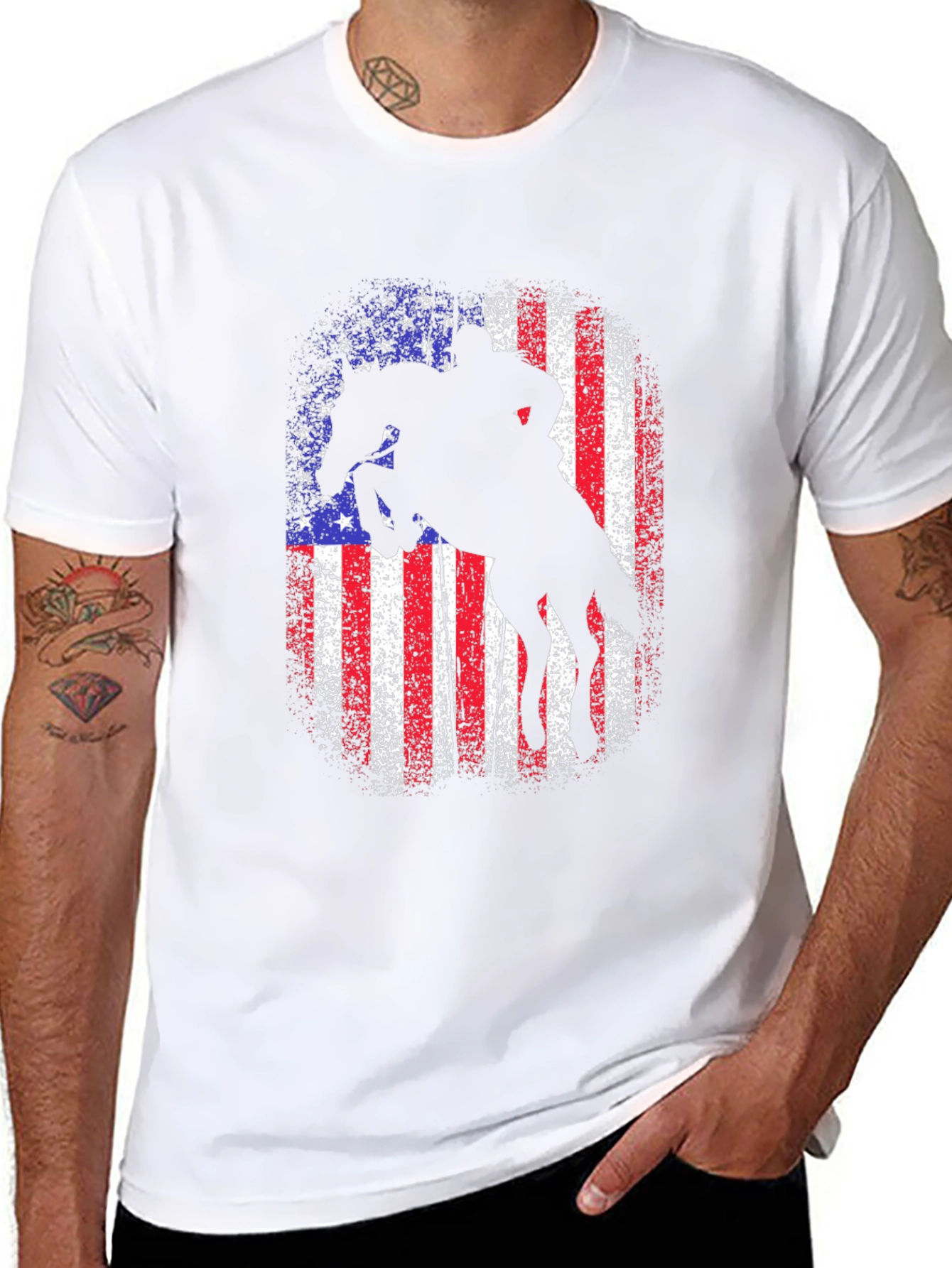 Black American Rodeo T-Shirt - Patriotic Rider Design view 8