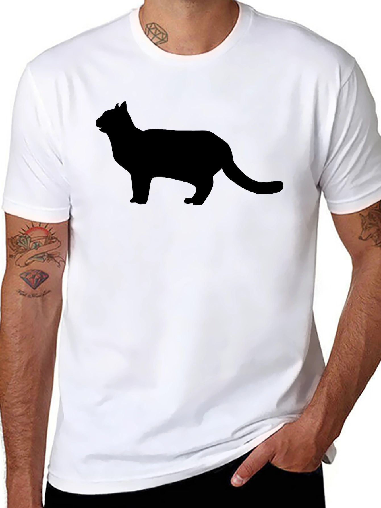 Black Black Cat Silhouette Graphic Tee - Men's Casual T-Shirt view 8