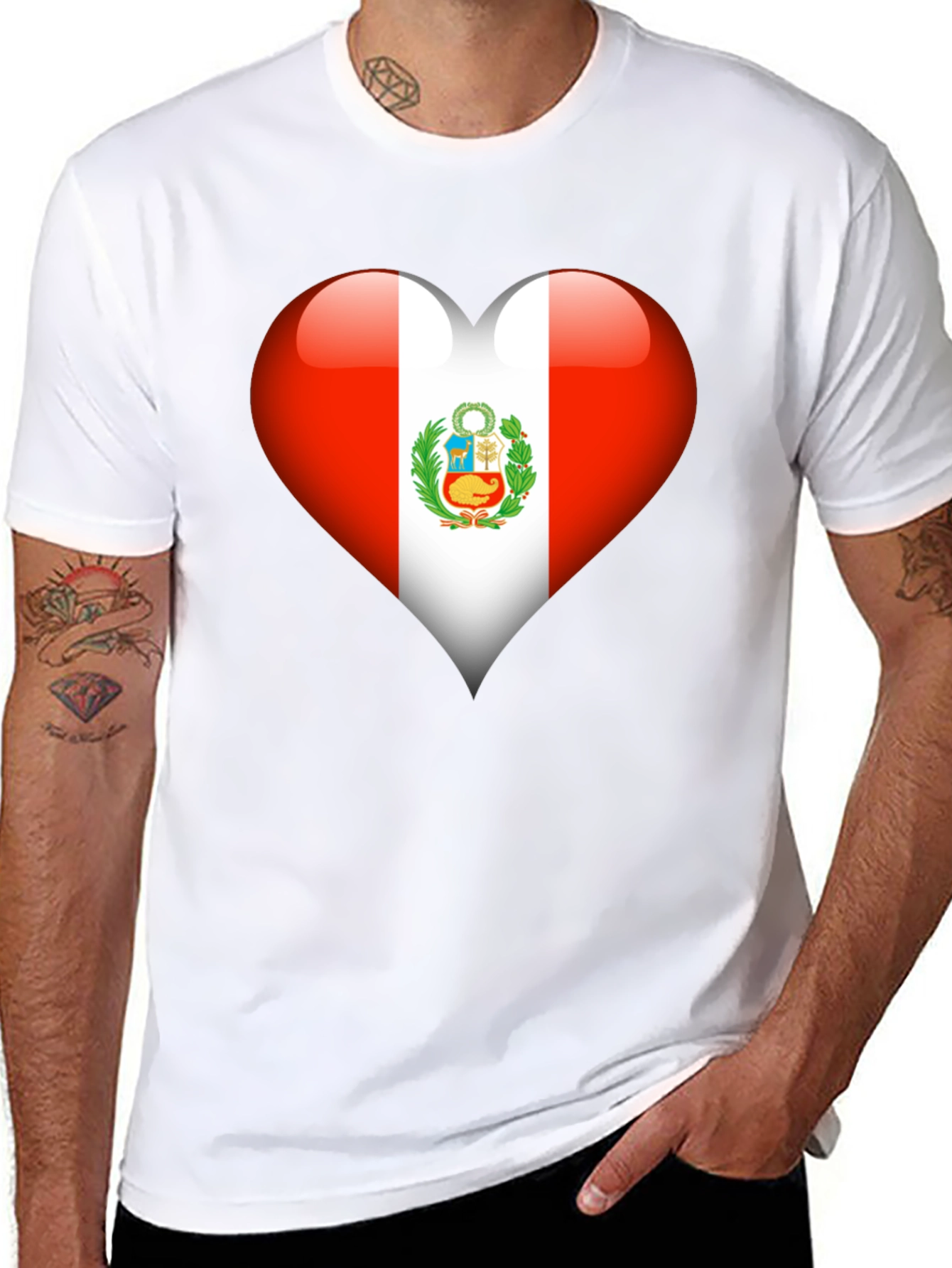 Black Peru Flag Heart T-Shirt - Show Your Pride view 8