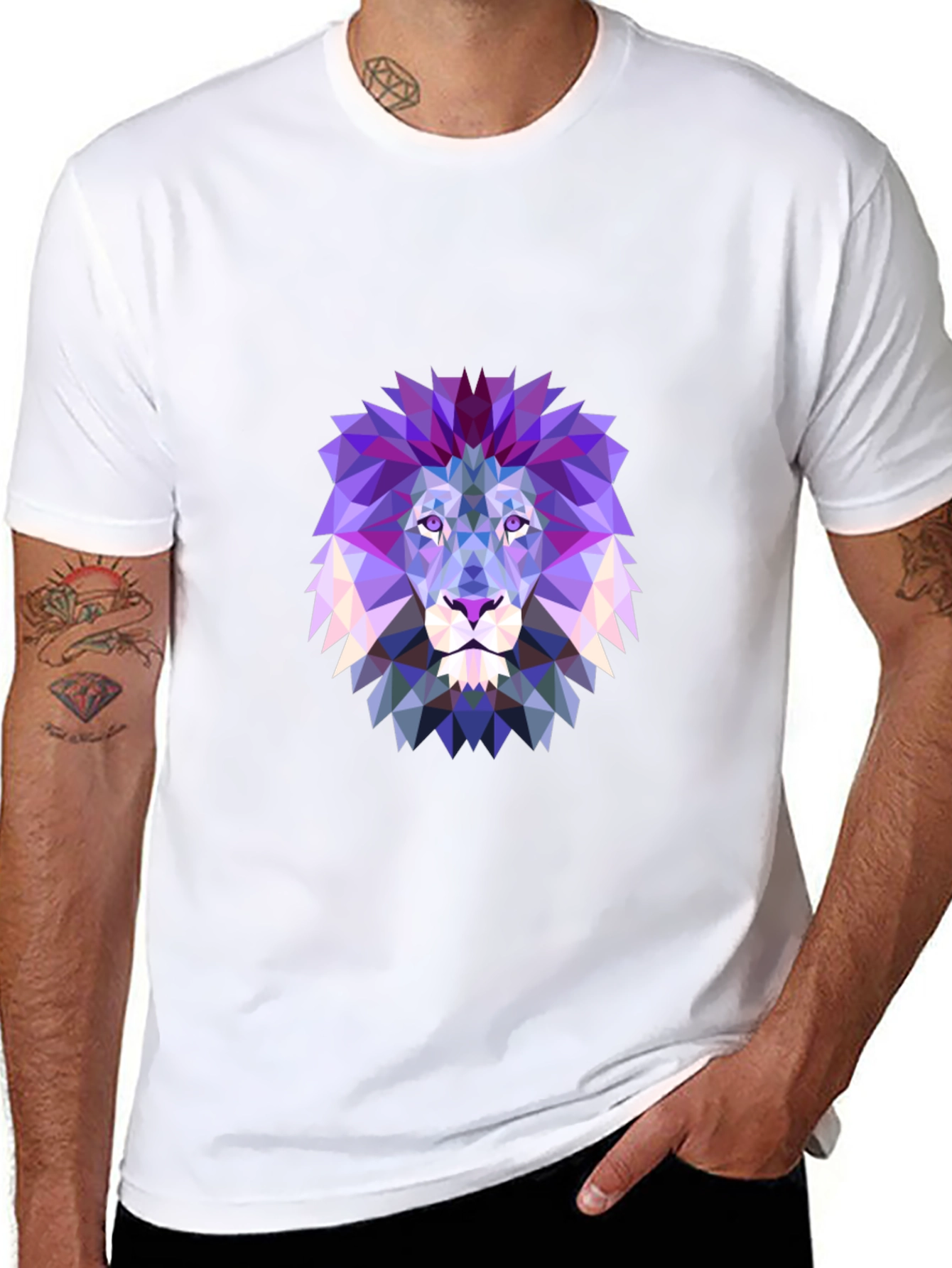 Black Geometric Lion Graphic T-Shirt view 8