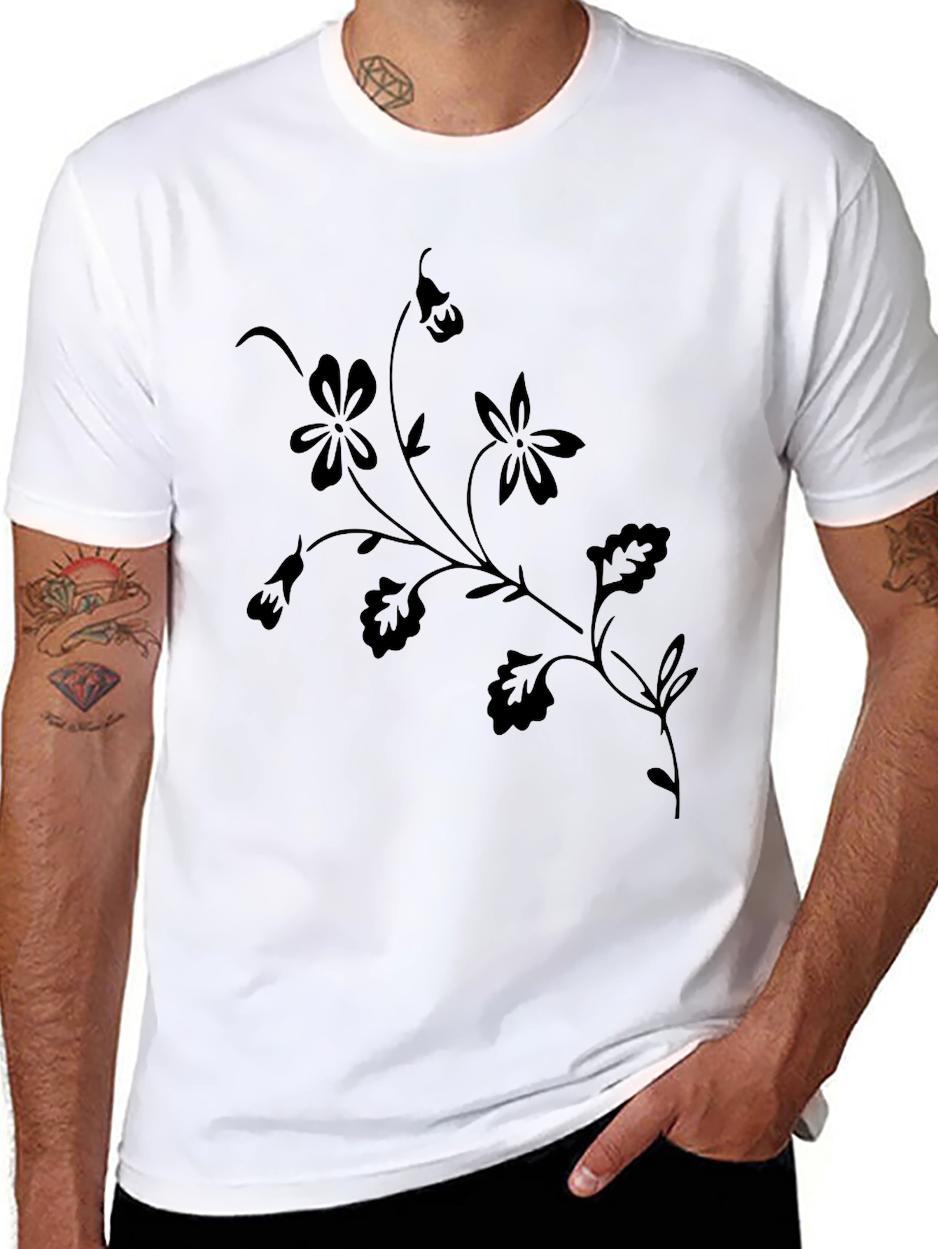 Black Floral Print Crew Neck T-Shirt view 8