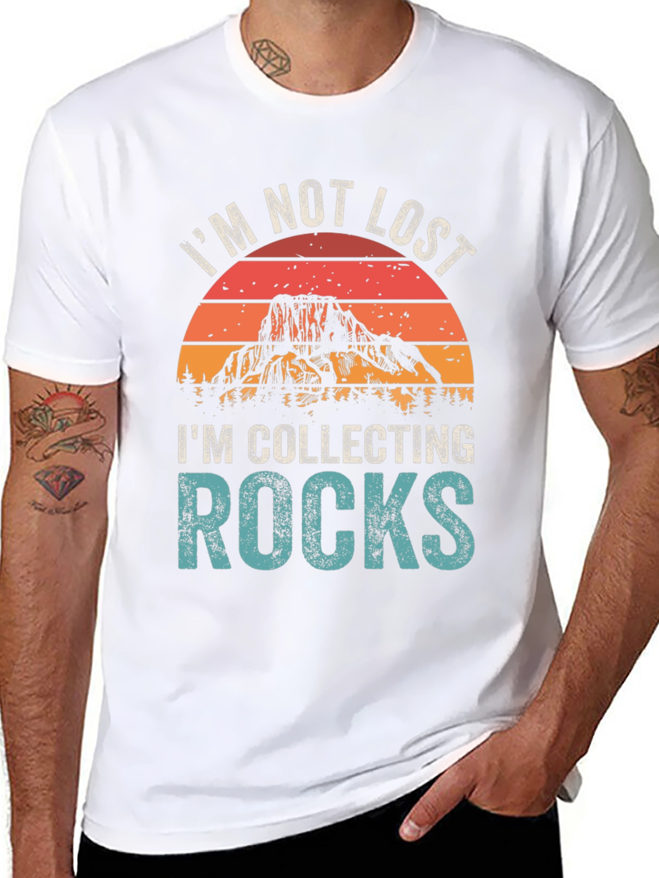 Black I'm Not Lost I'm Collecting Rocks T-Shirt view 8