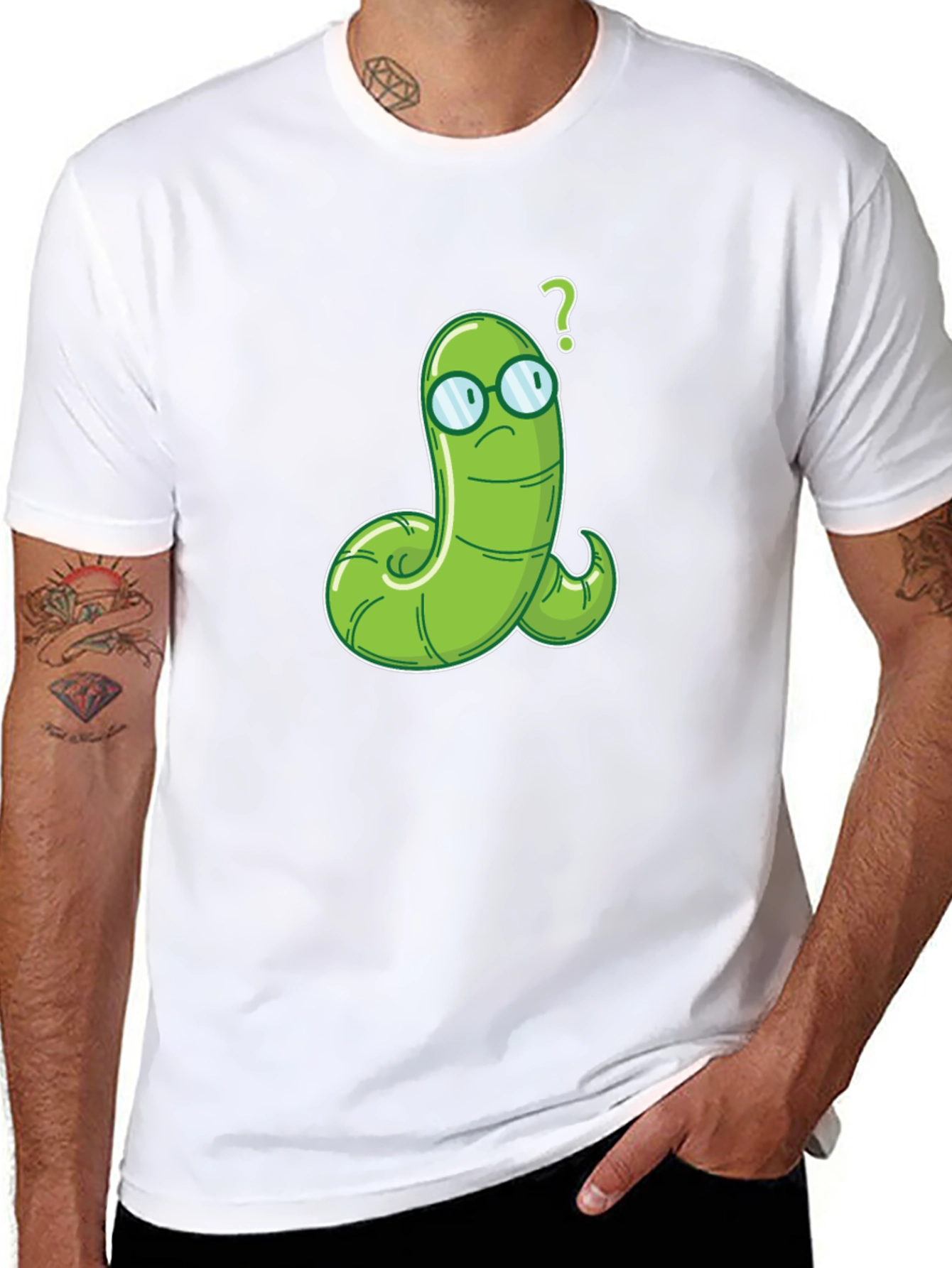 Black Worm with Glasses Graphic Tee - Funny Cartoon T-Shirt view 8
