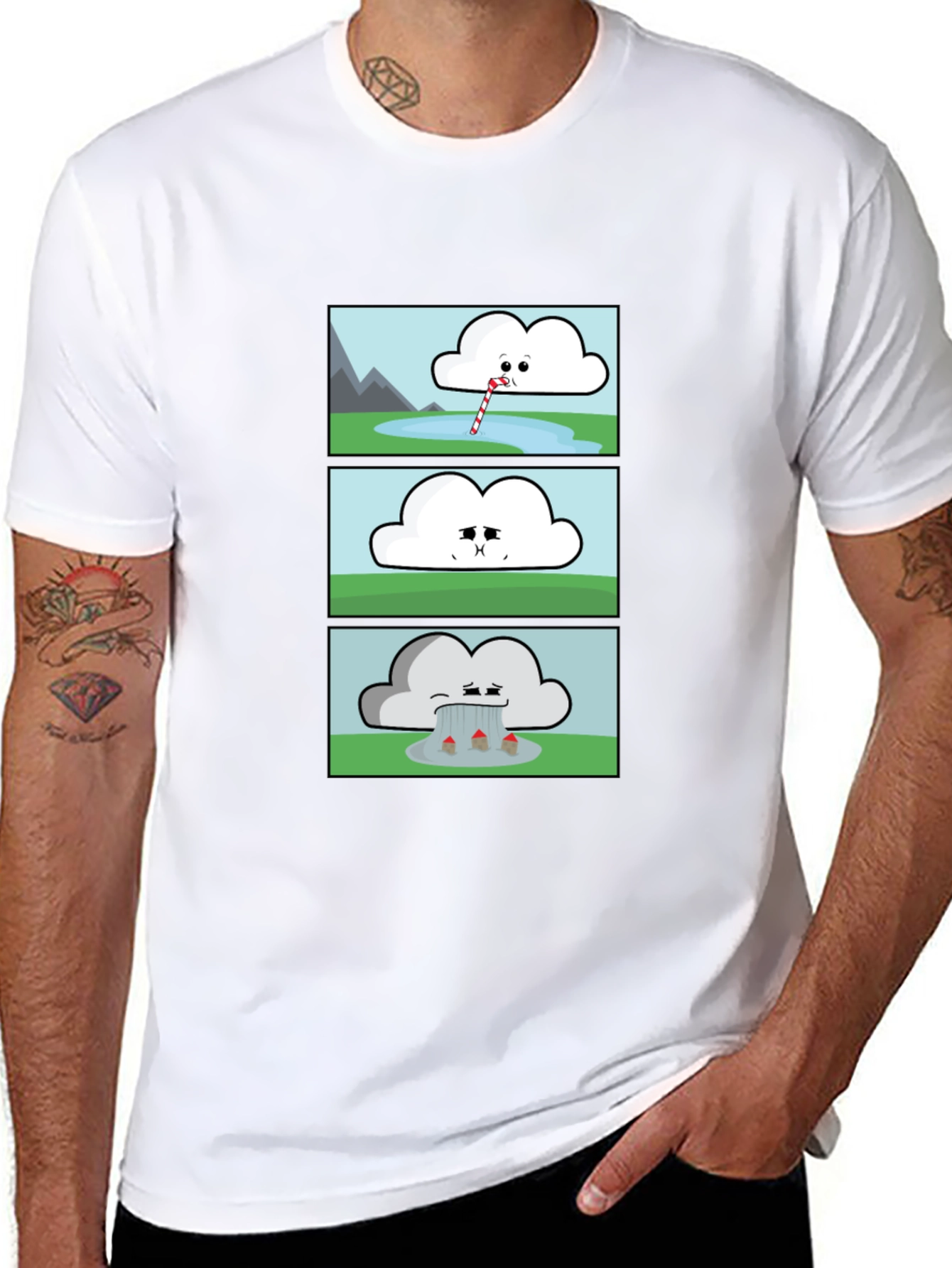 Black Funny Cloud Comic Black T-Shirt view 8