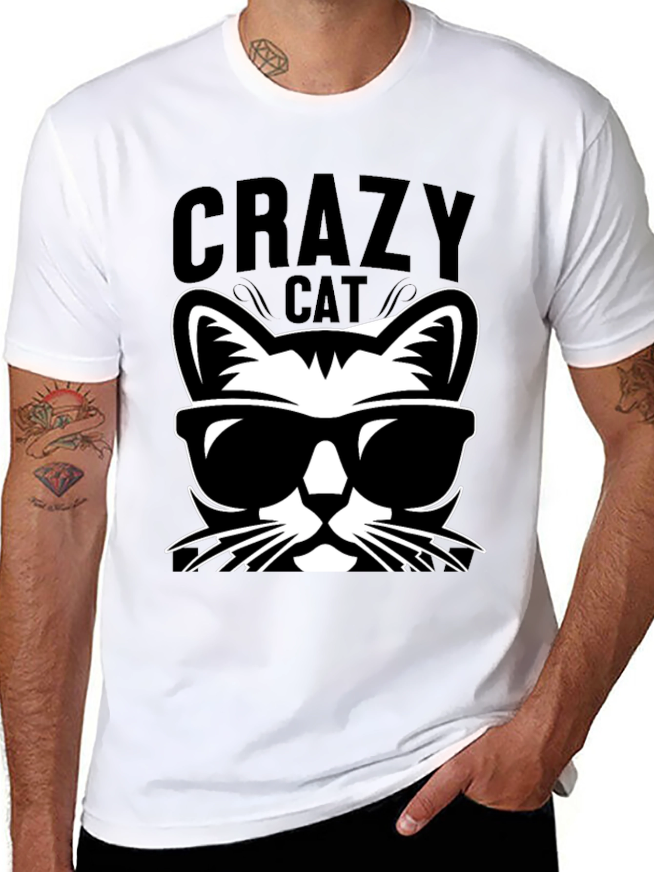 Black Crazy Cat Graphic Tee - Cool Cat T-Shirt view 8