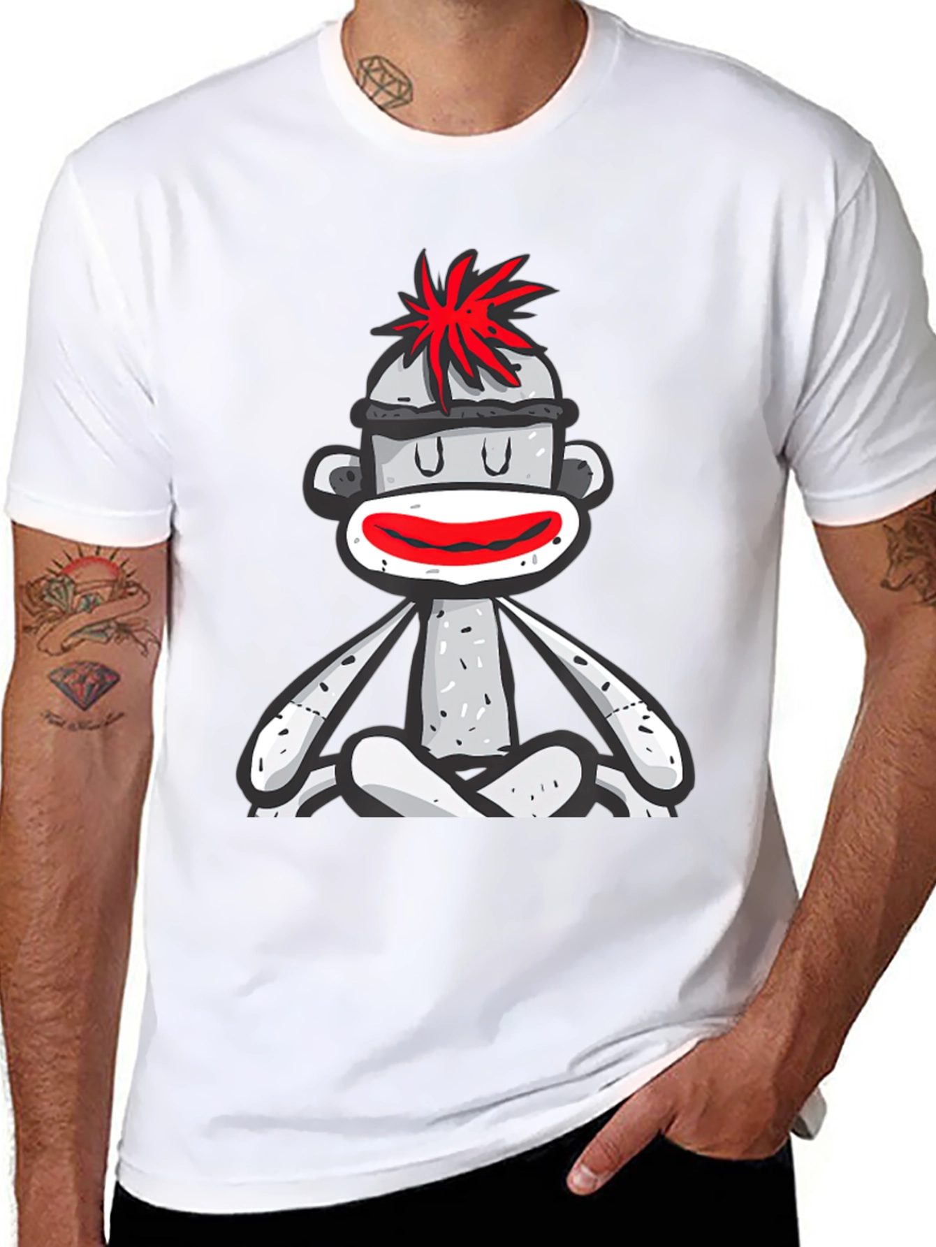 Black Sock Monkey T-Shirt - Meditating Design view 8
