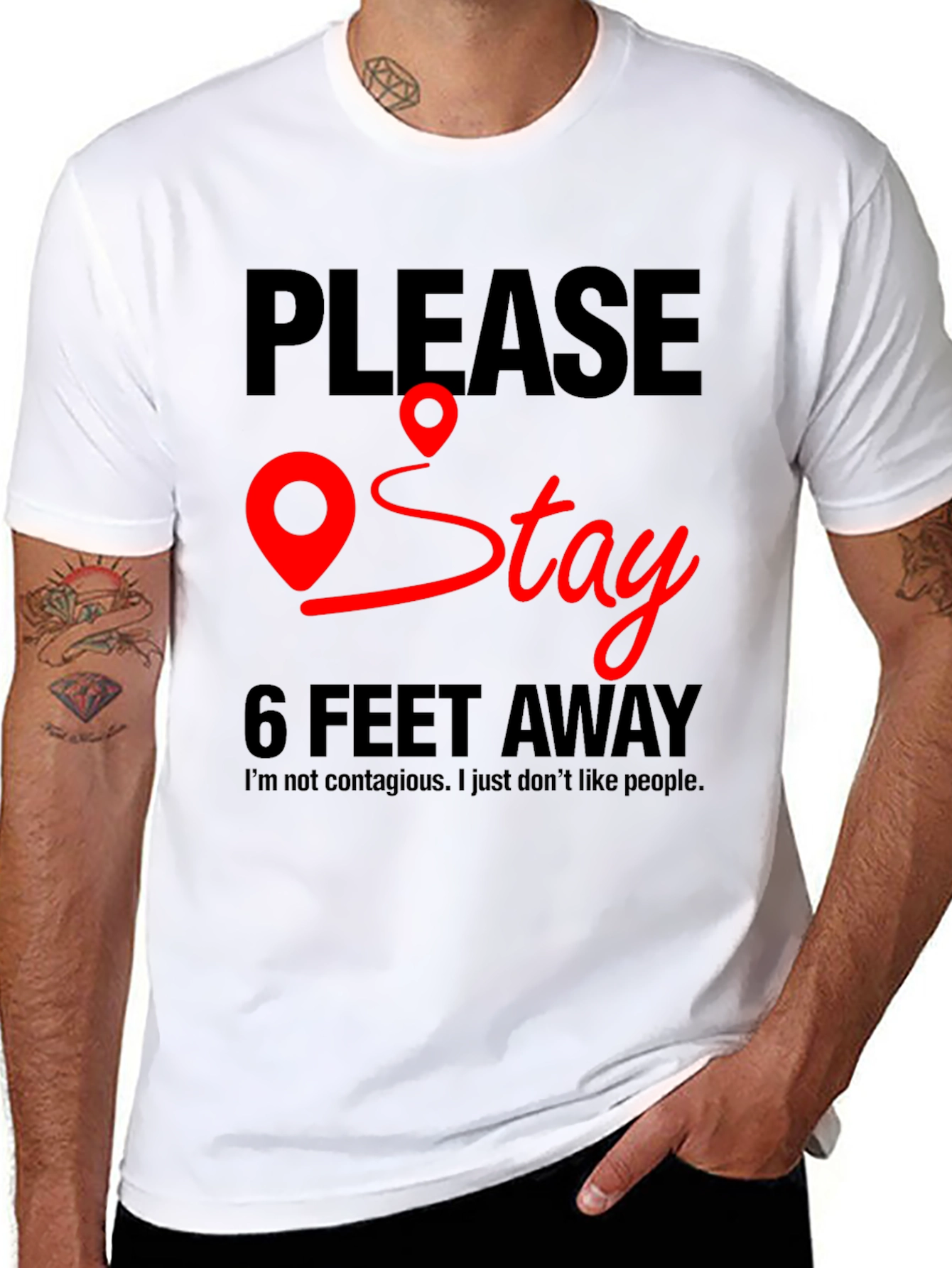 Black Please Stay 6 Feet Away T-Shirt view 8