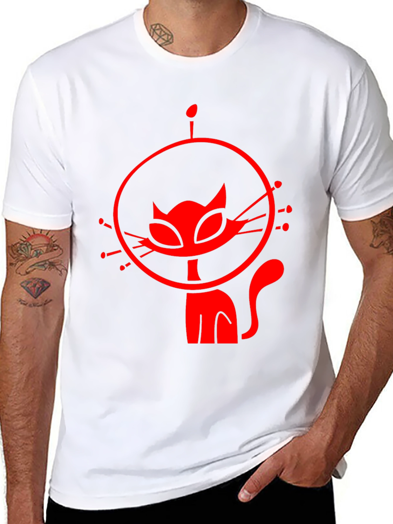 Black Retro Cat Astronaut Black Graphic Tee view 8