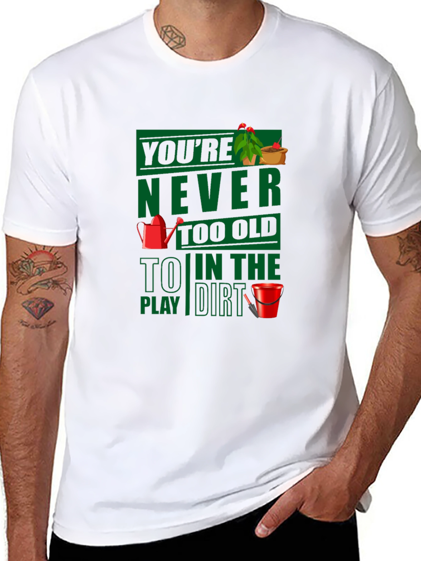 Black Funny Gardening T-Shirt: Never Too Old to Play in the Dirt view 8