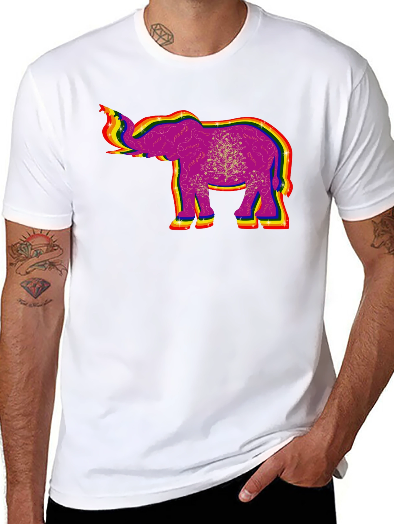 Black Rainbow Elephant Graphic Tee - Unique Design view 8
