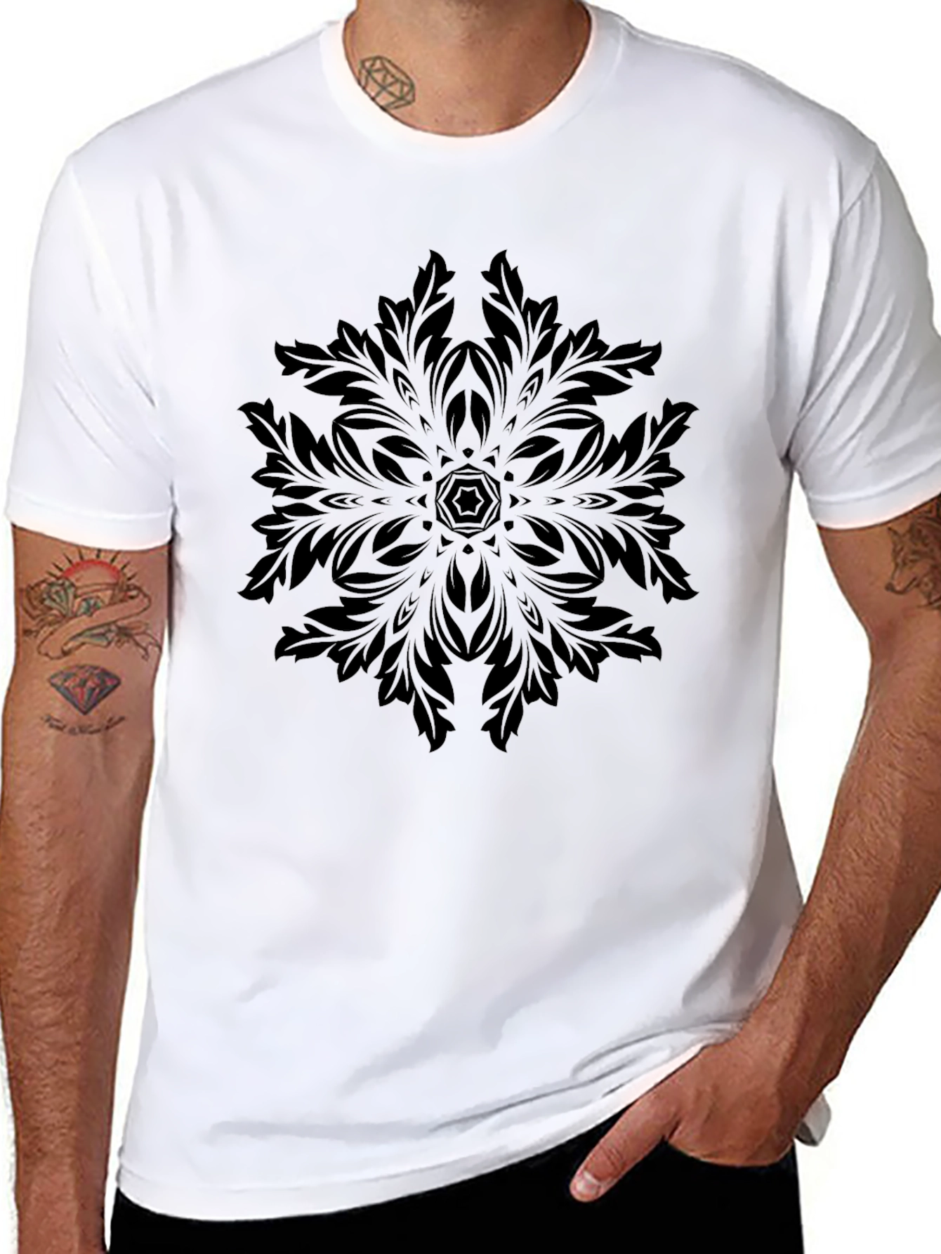 Black Elegant Black Mandala Graphic Tee - Soft Comfort Fit view 8