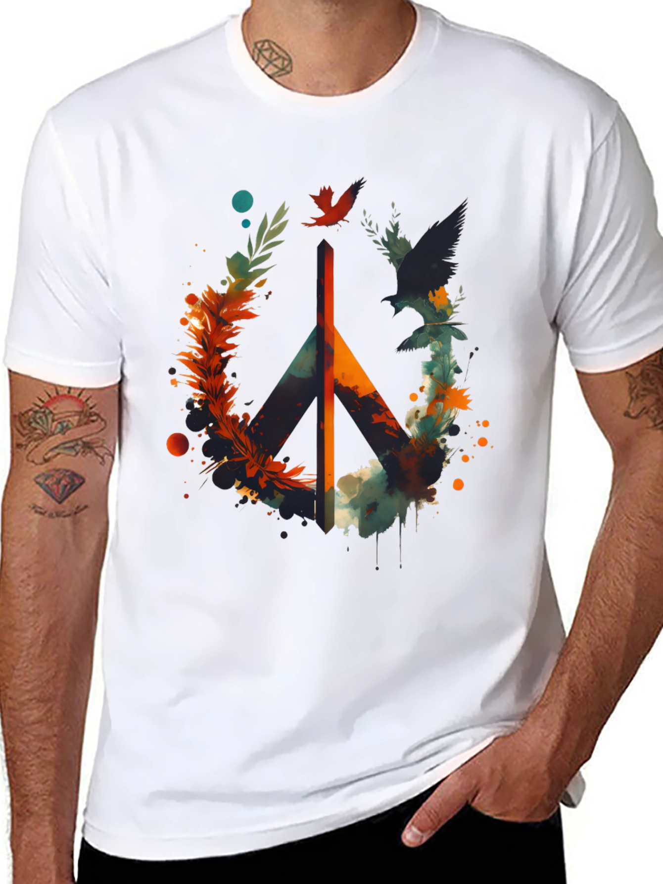 Black Peace Sign Graphic Tee - Men's Black T-Shirt view 8