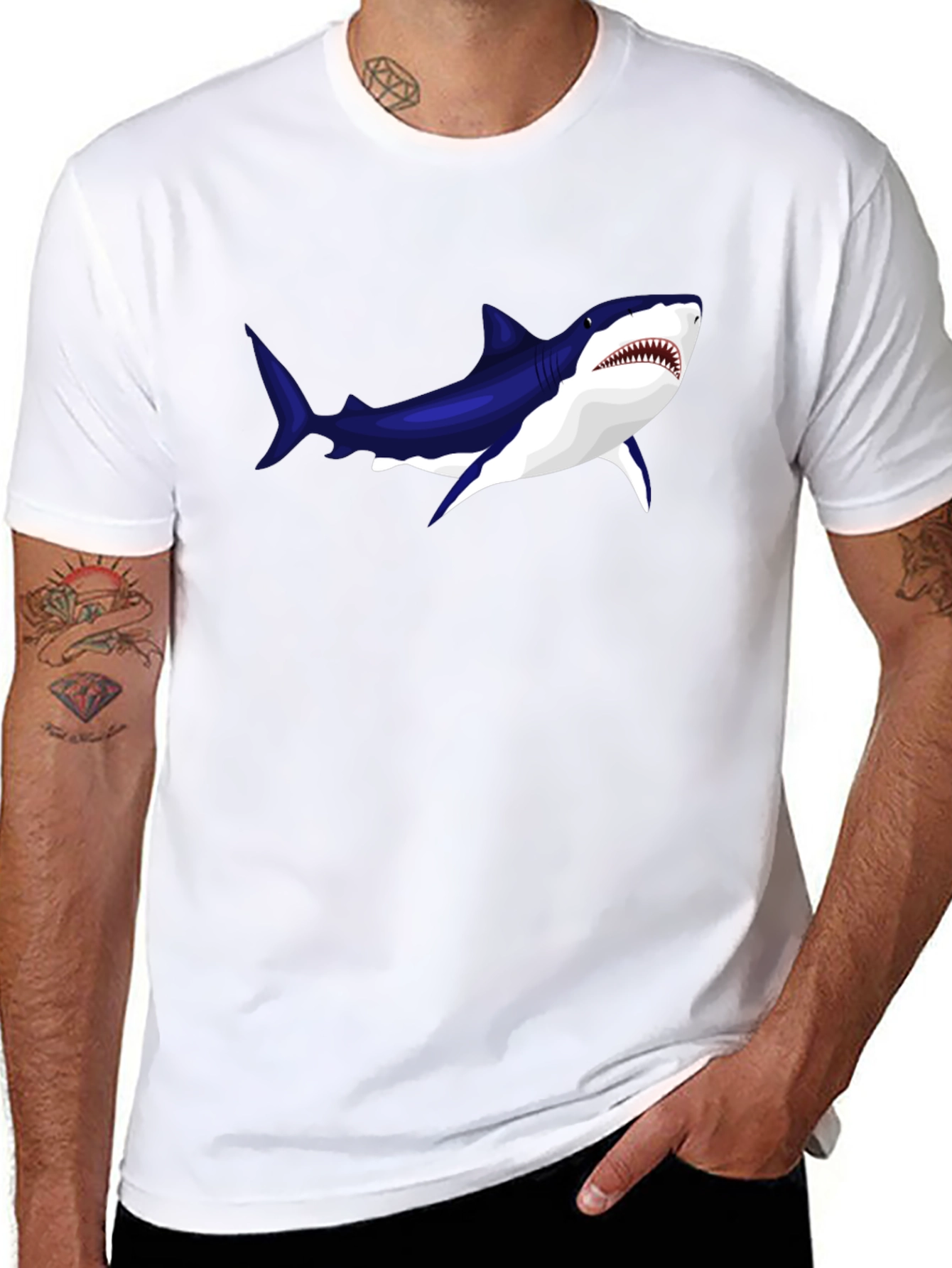 Black Cool Shark Graphic Black T-Shirt view 8