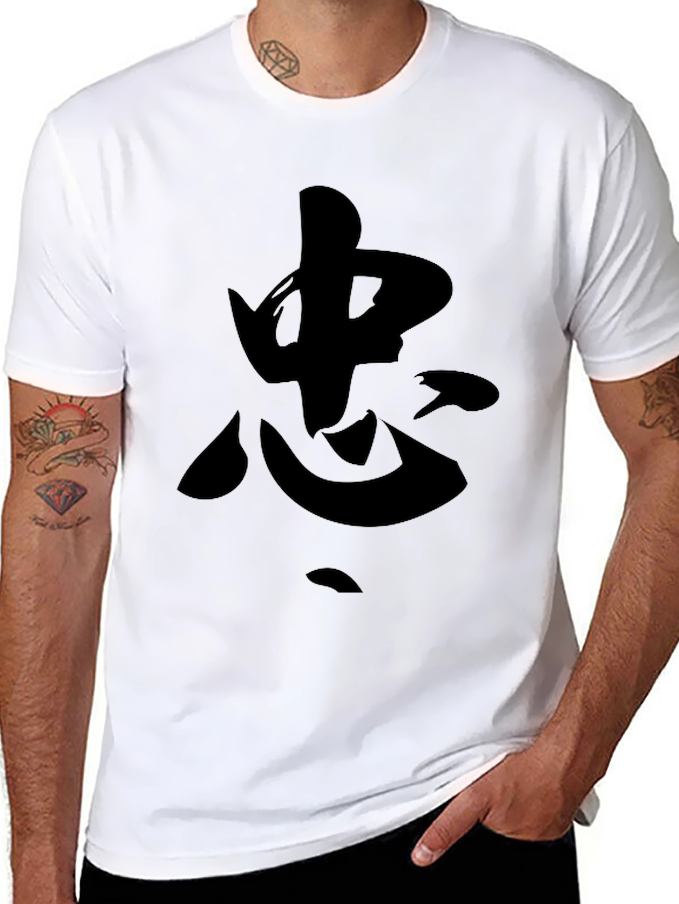 Black Stylish Black T-Shirt with Kanji Design view 8
