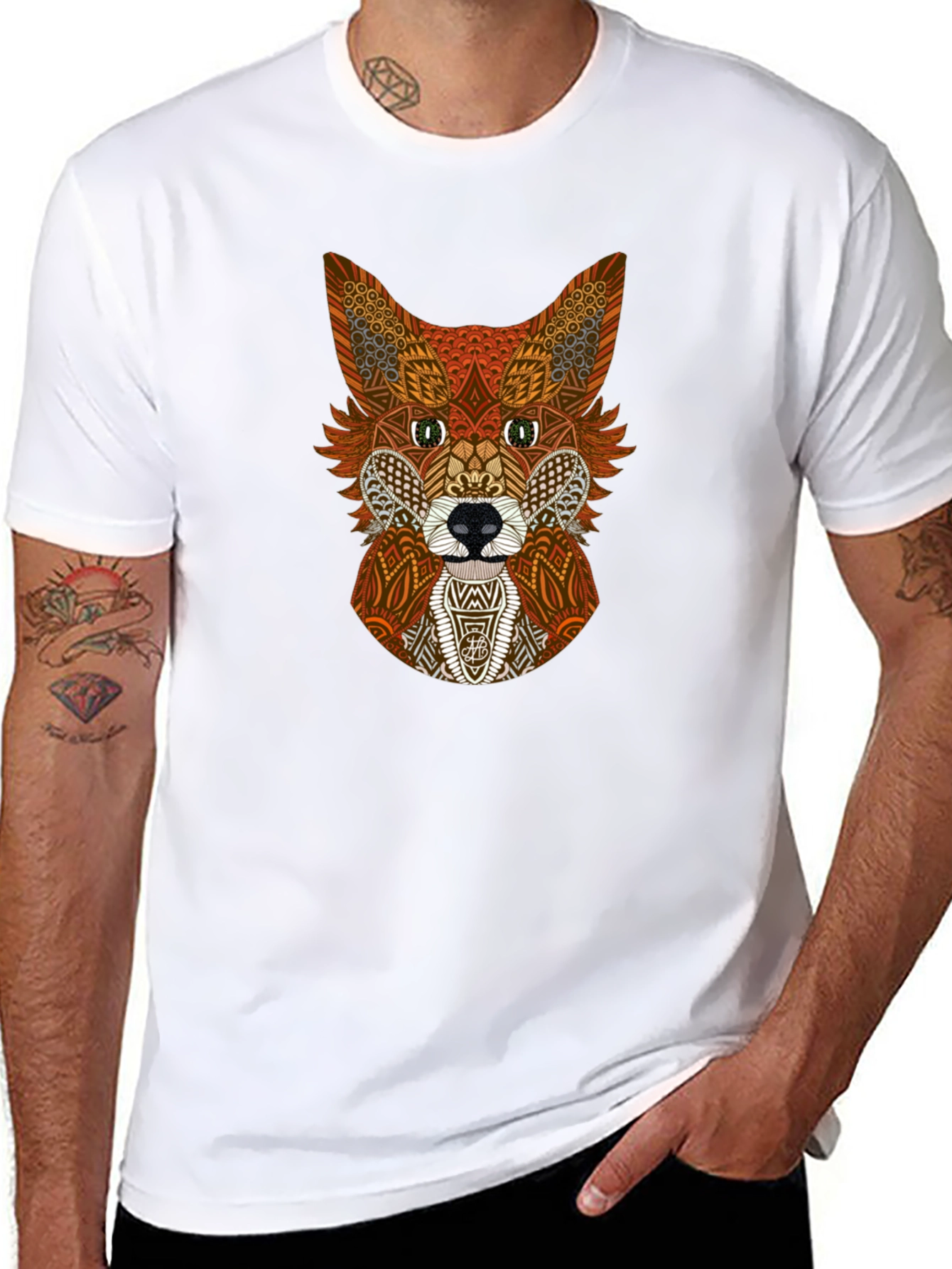 Black Geometric Fox Graphic Tee - Stylish Animal Print Shirt view 8